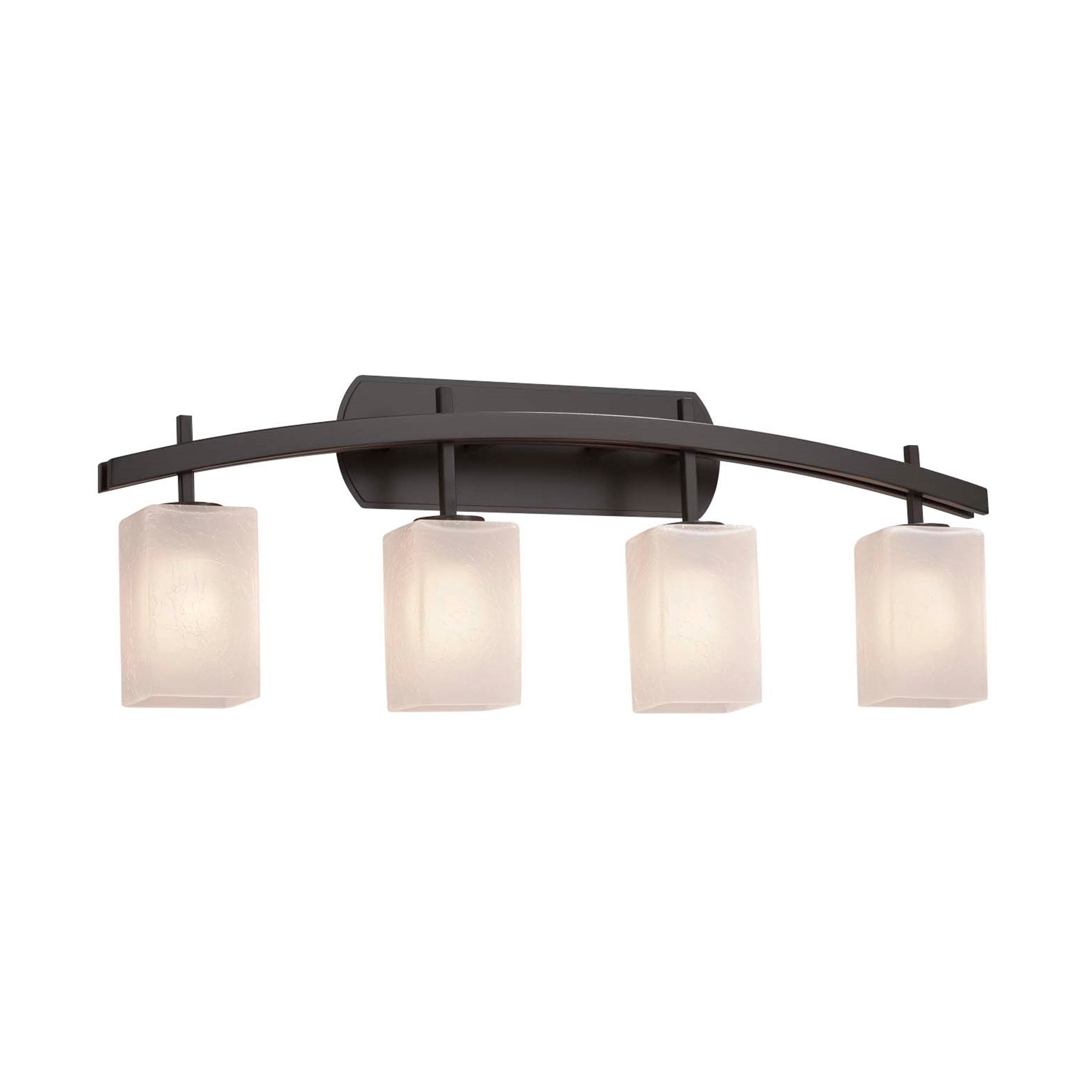 Justice Design Group Fusion Archway 4 Light Dark Bronze Bath Bar Frosted Crackle Square W Flat Rim Shade