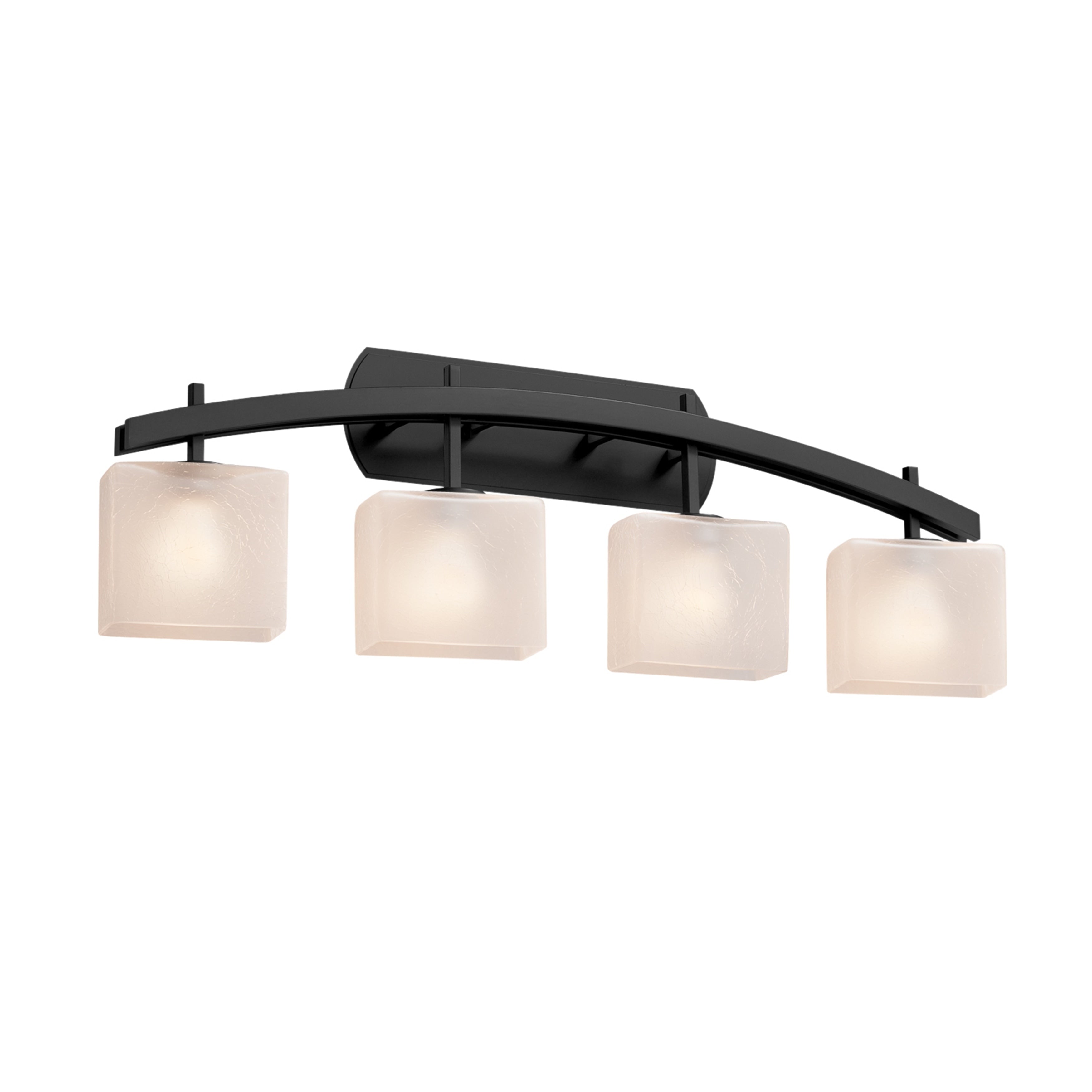 Justice Design Group Fusion Archway 4 Light Matte Black Bath Bar Frosted Crackle Rectangle Shade