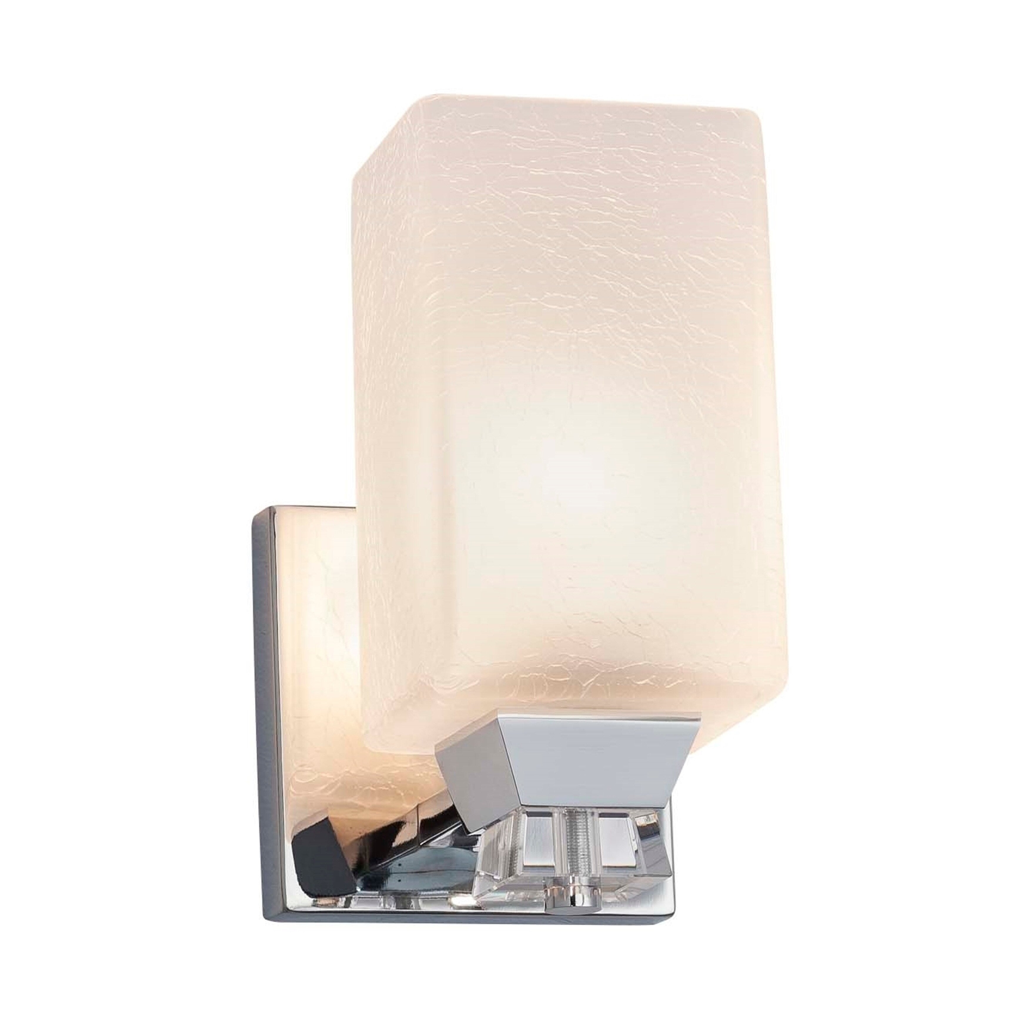 Justice Design Group Fusion Ardent 1 Light Polished Chrome Wall Sconce Frosted Crackle Square W Flat Rim Shade