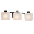 Justice Design Group Fusion Ardent 3 Light Matte Black Bath Bar Frosted Crackle Rectangle Shade