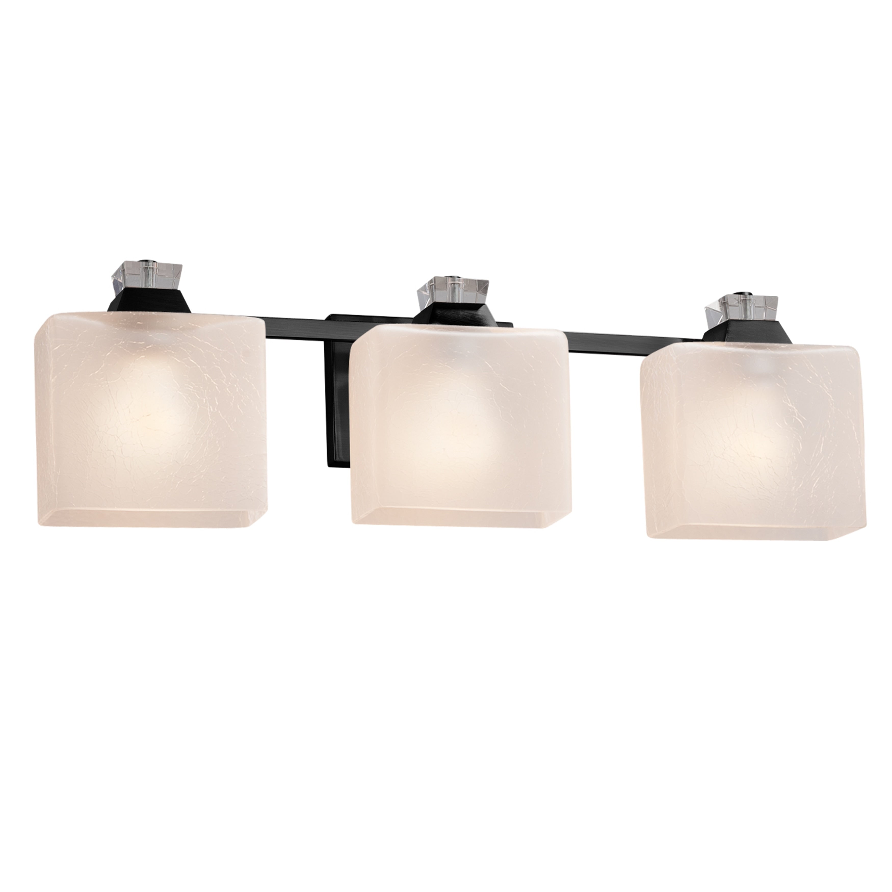 Justice Design Group Fusion Ardent 3 Light Matte Black Bath Bar Frosted Crackle Rectangle Shade