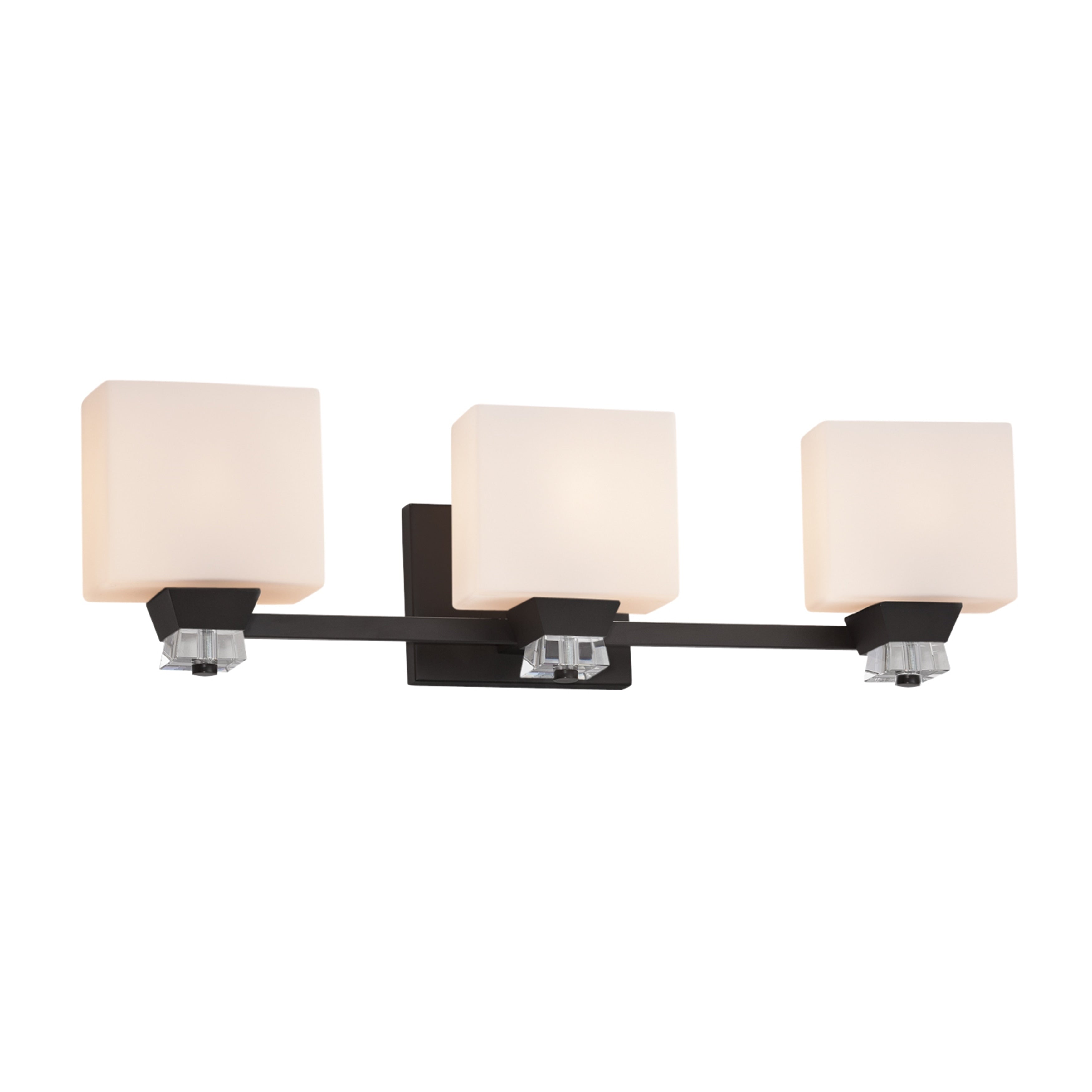 Justice Design Group Fusion Ardent 3 Light Matte Black Bath Bar Opal Rectangle Shade