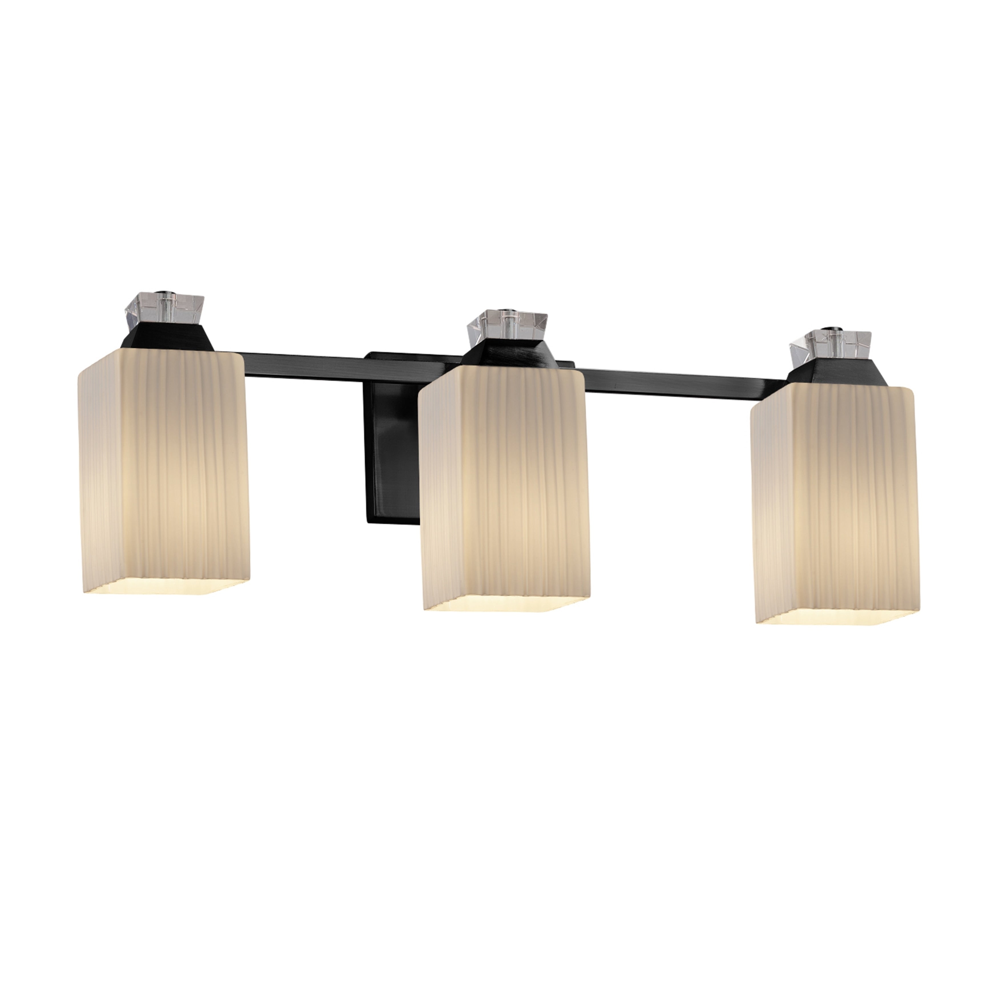 Justice Design Group Fusion Ardent 3 Light Matte Black Bath Bar Ribbon Square W Flat Rim Shade