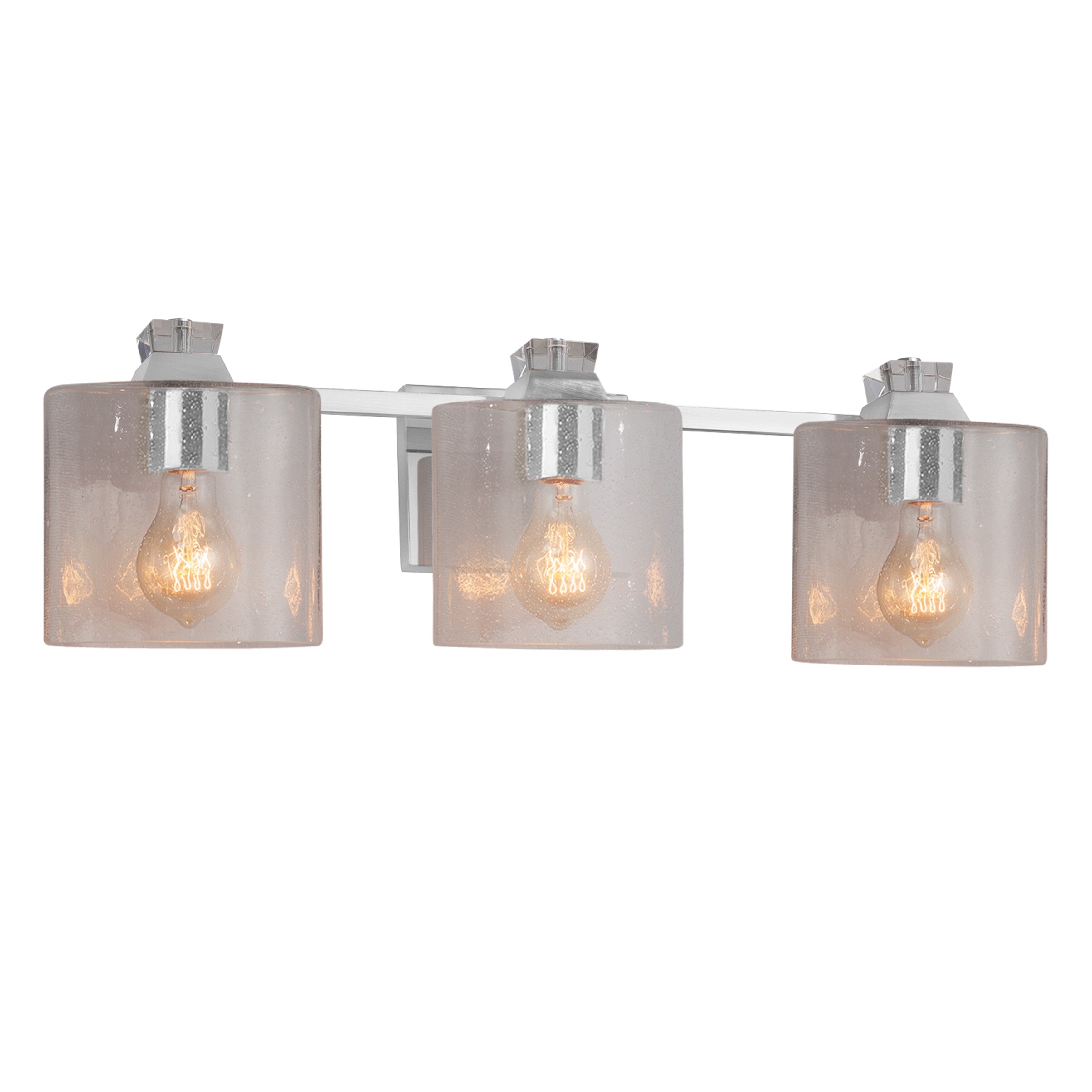 Justice Design Group Fusion Ardent 3 Light Polished Chrome Bath Bar Seeded Oval Shade