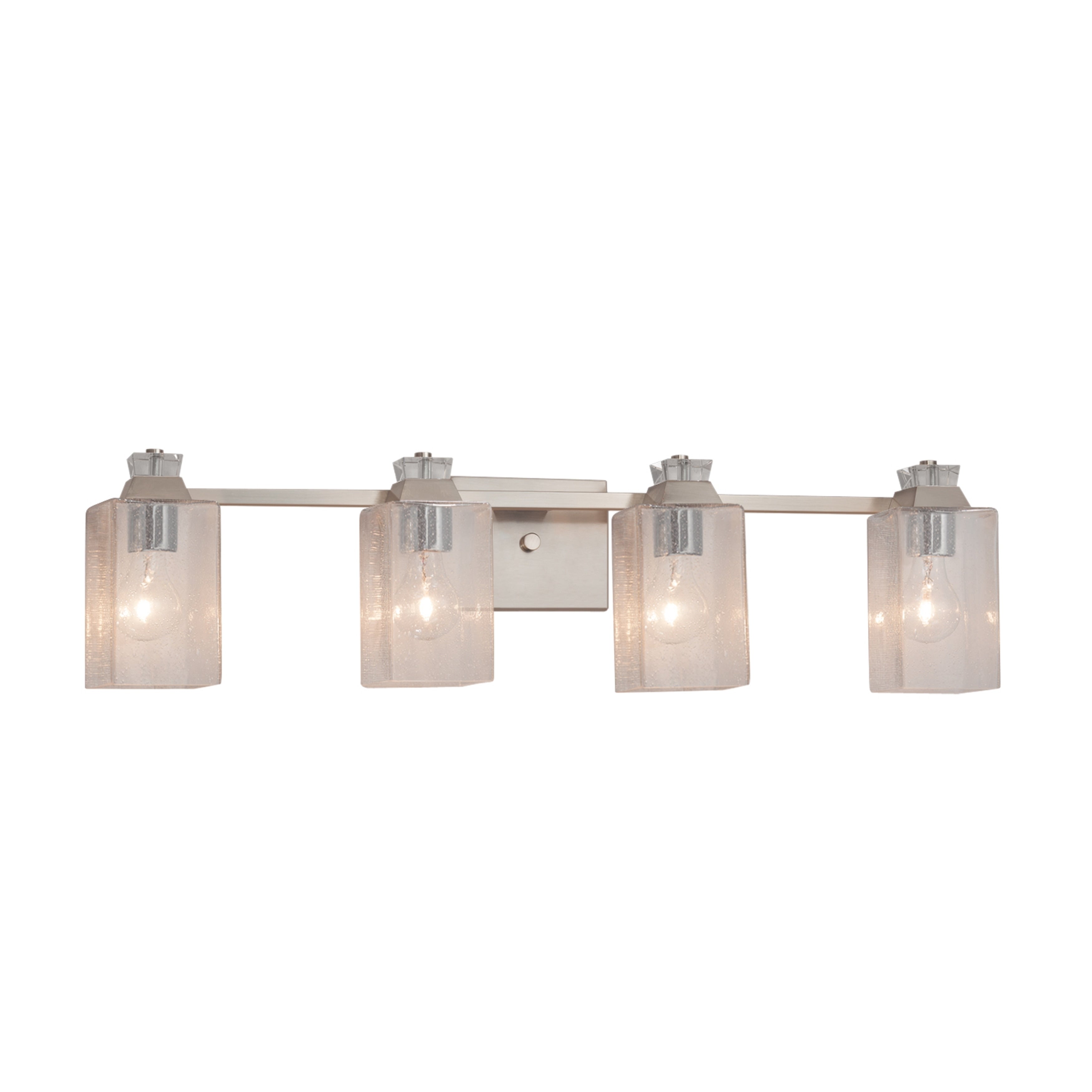 Justice Design Group Fusion Ardent 4 Light Brushed Nickel Bath Bar Seeded Square W Flat Rim Shade