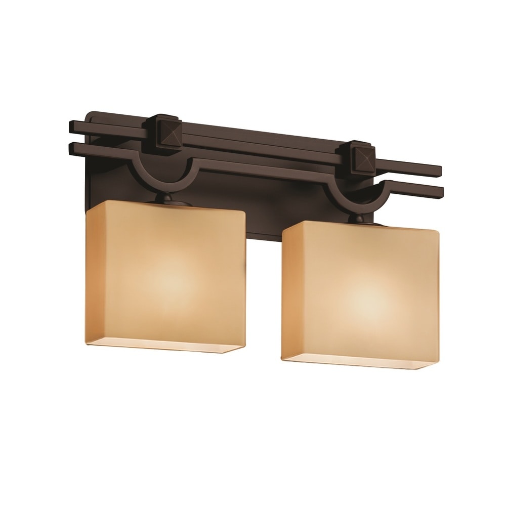 Justice Design Group Fusion Argyle 2 Light Dark Bronze Bath Bar Almond Rectangle Shade