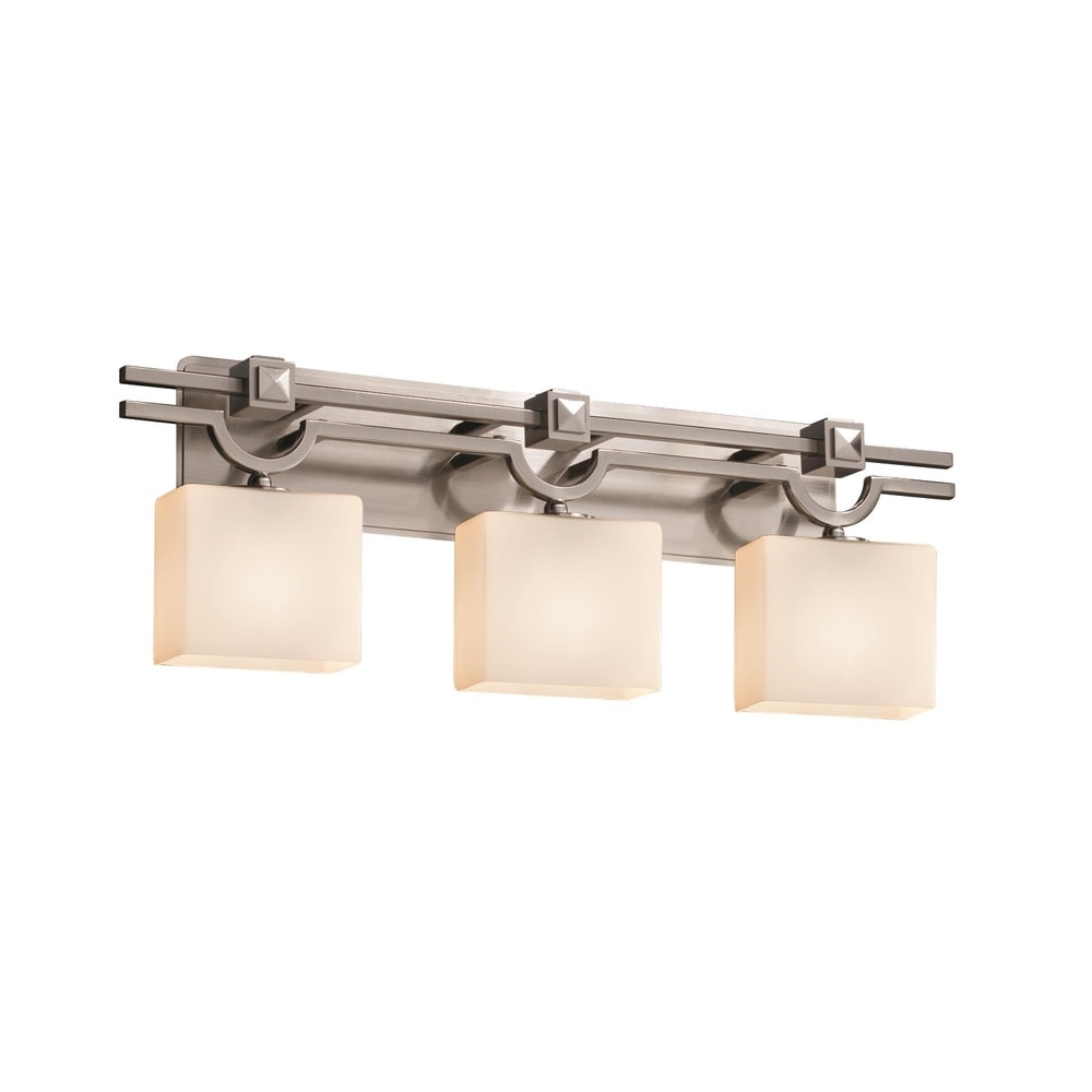 Justice Design Group Fusion Argyle 3 Light Brushed Nickel Bath Bar Opal Rectangle Shade