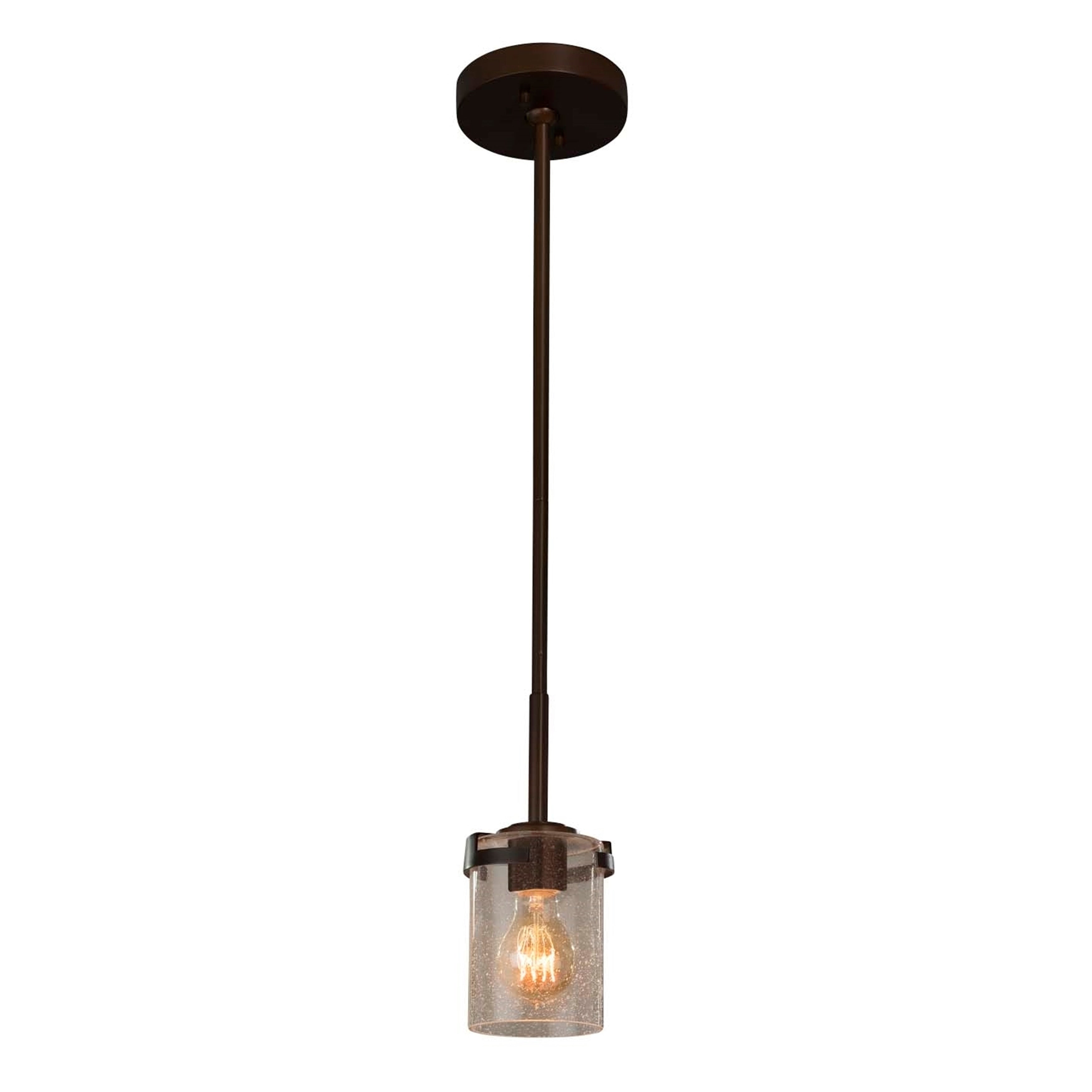 Justice Design Group Fusion Atlas 1 Light Dark Bronze Mini Pendant Seeded Cylinder W Flat Rim Shade