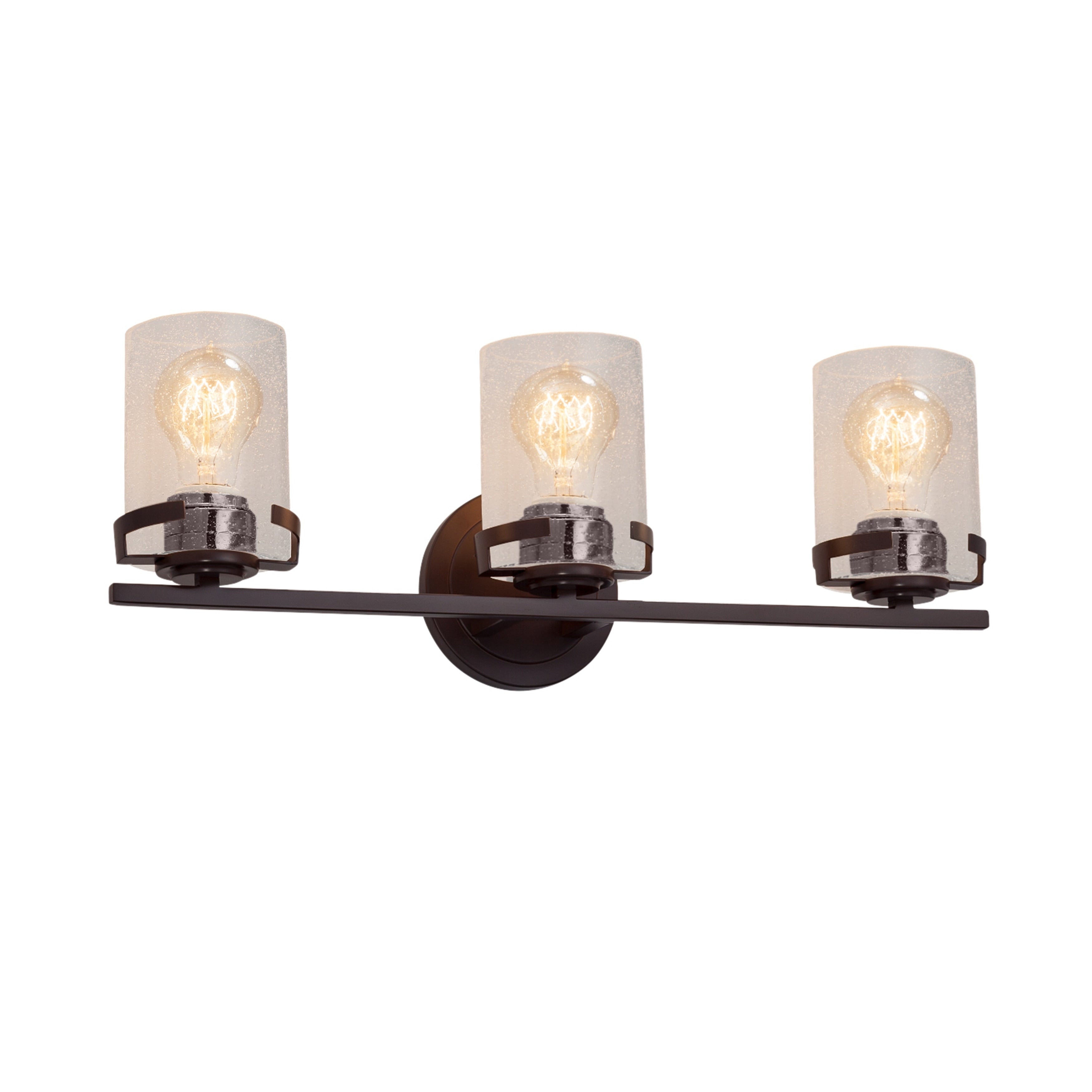 Justice Design Group Fusion Atlas 3 Light Dark Bronze Bath Bar Seeded Cylinder W Flat Rim Shade
