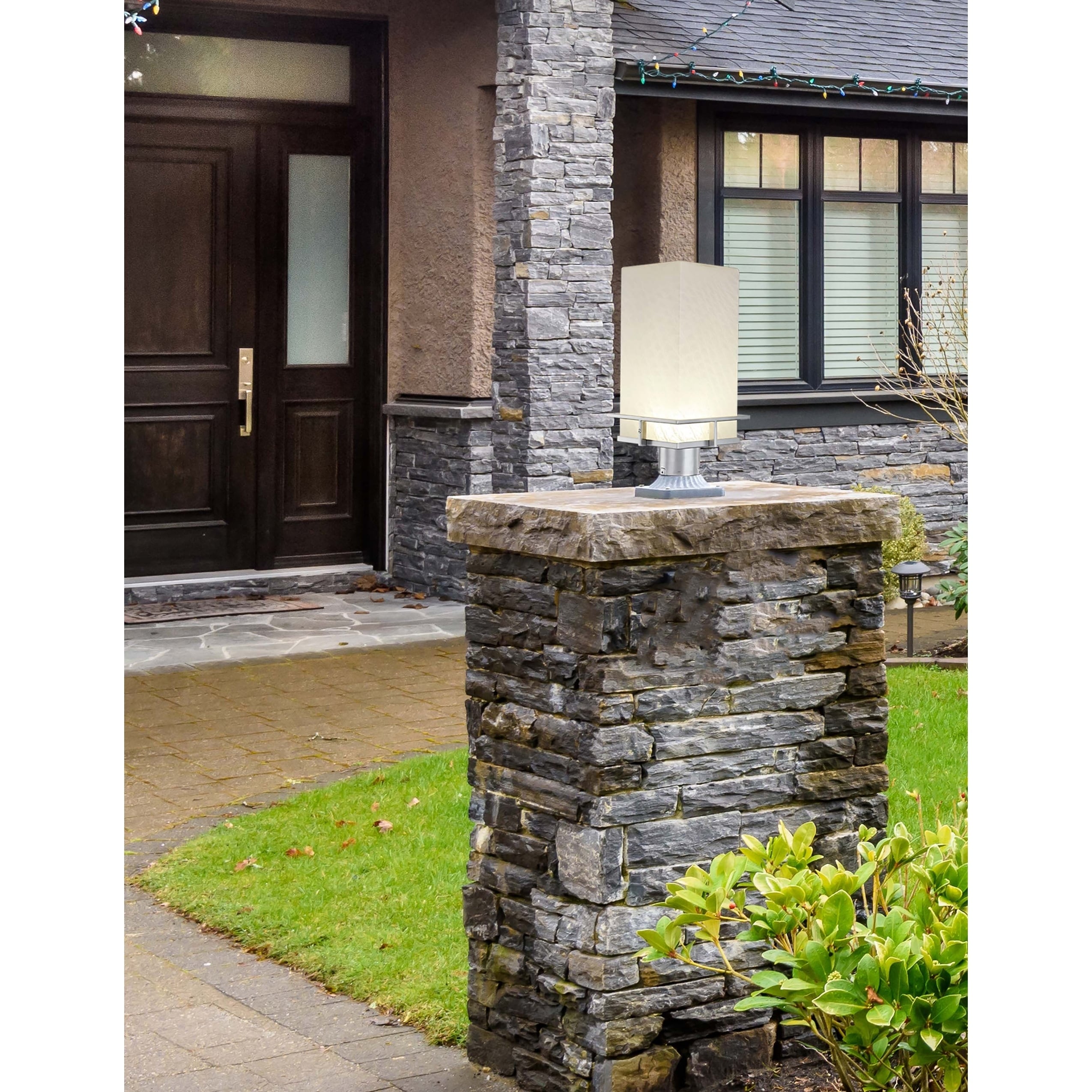 Justice Design Group Fusion Avalon 1 Light Brushed Nickel Led Outdoor Post Light Weave Shade