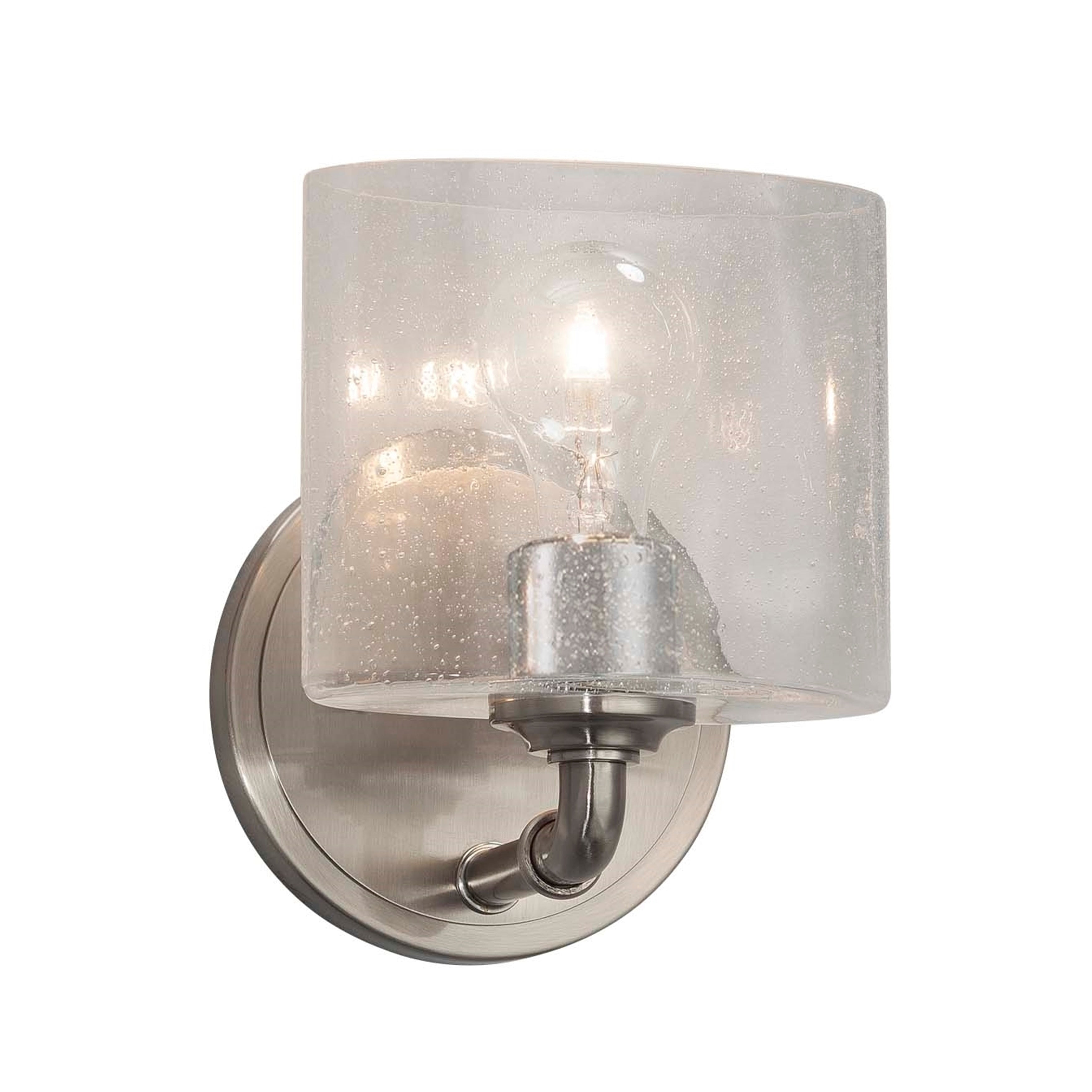 Justice Design Group Fusion Bronx 1 Light Brushed Nickel Wall Sconce Seeded Oval Shade