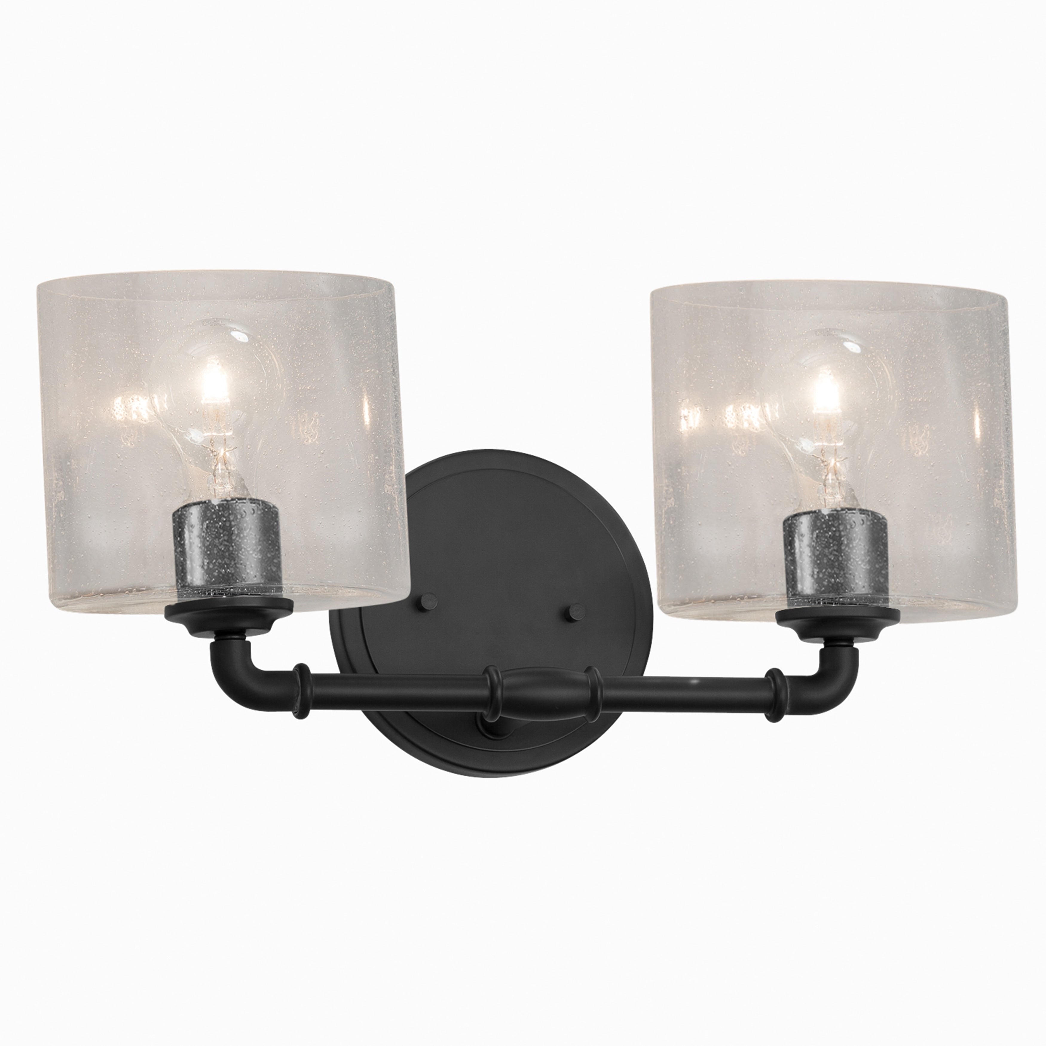 Justice Design Group Fusion Bronx 2 Light Matte Black Bath Bar Seeded Oval Shade