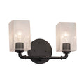 Justice Design Group Fusion Bronx 2 Light Matte Black Bath Bar Seeded Square W Flat Rim Shade