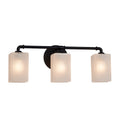 Justice Design Group Fusion Bronx 3 Light Matte Black Bath Bar Frosted Crackle Square W Flat Rim Shade