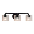 Justice Design Group Fusion Bronx 3 Light Matte Black Bath Bar Seeded Rectangle Shade