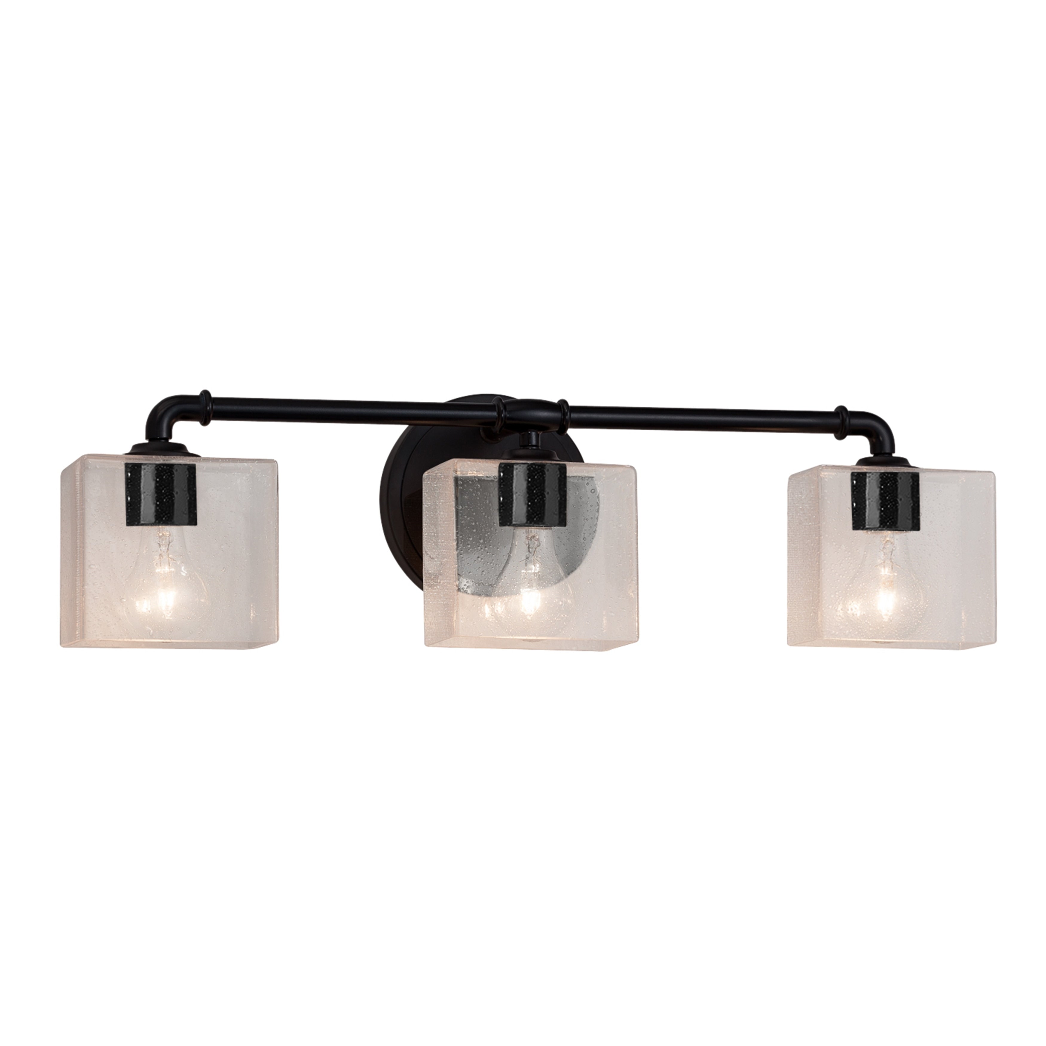 Justice Design Group Fusion Bronx 3 Light Matte Black Bath Bar Seeded Rectangle Shade