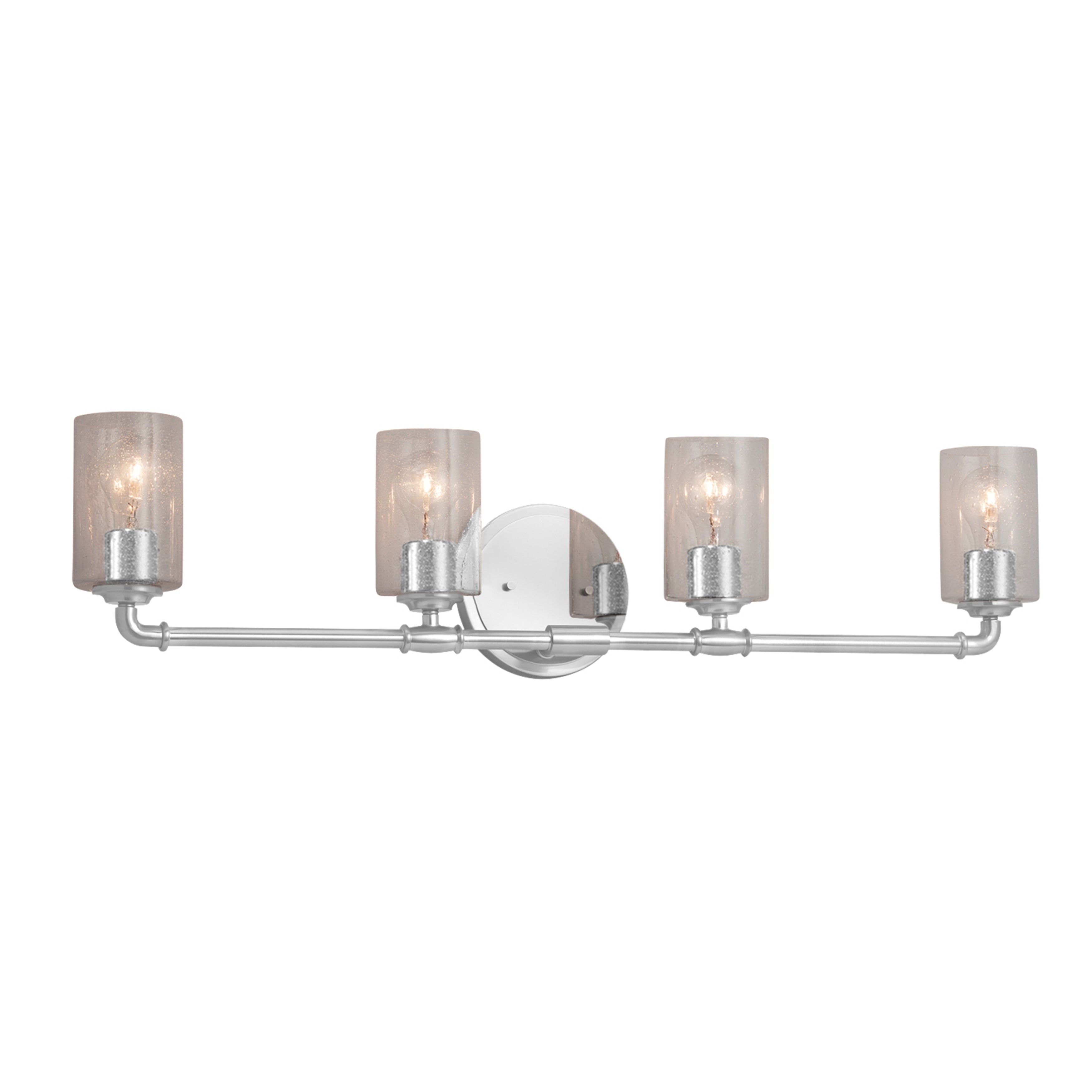 Justice Design Group Fusion Bronx 4 Light Polished Chrome Bath Bar Seeded Cylinder W Flat Rim Shade
