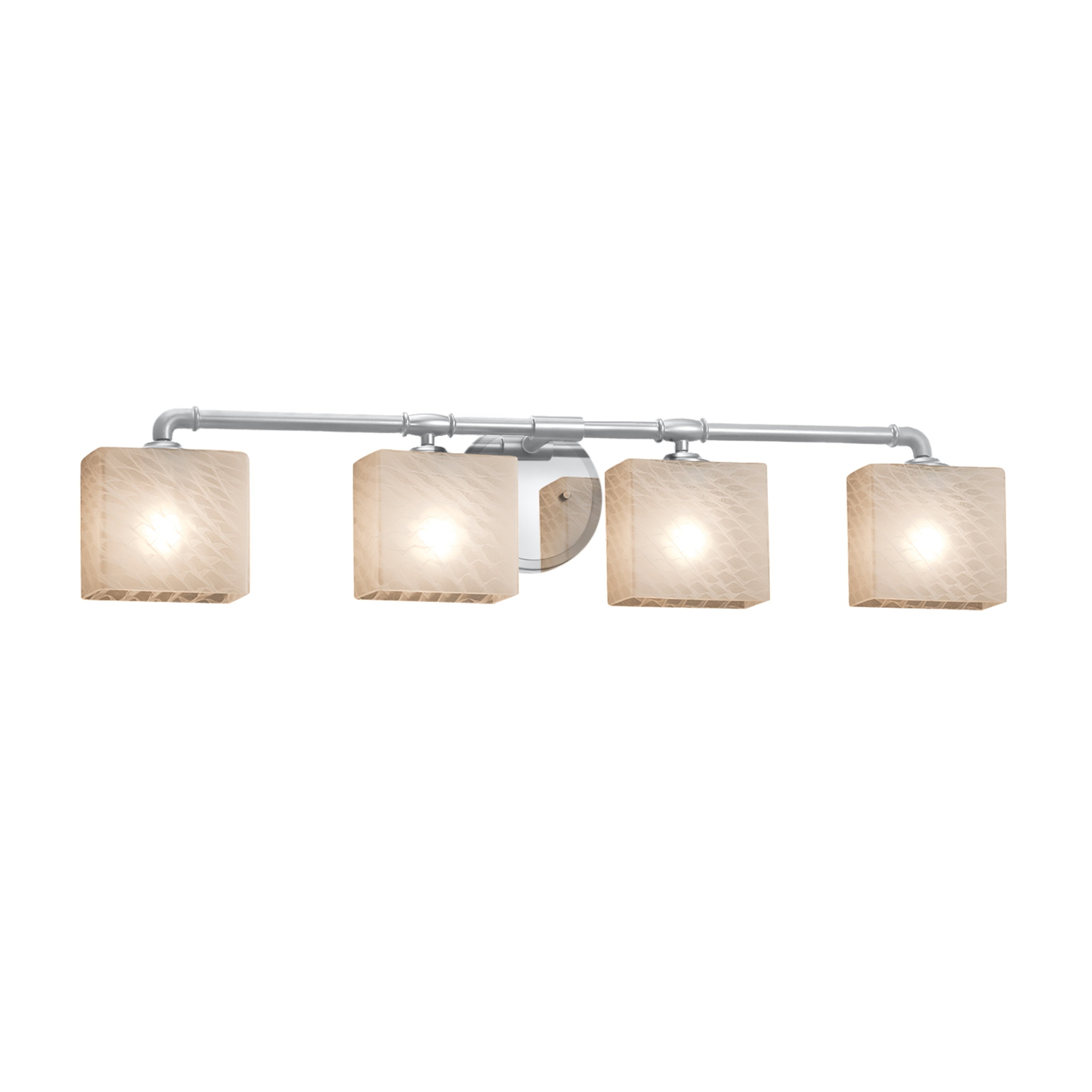 Justice Design Group Fusion Bronx 4 Light Polished Chrome Bath Bar Weave Rectangle Shade