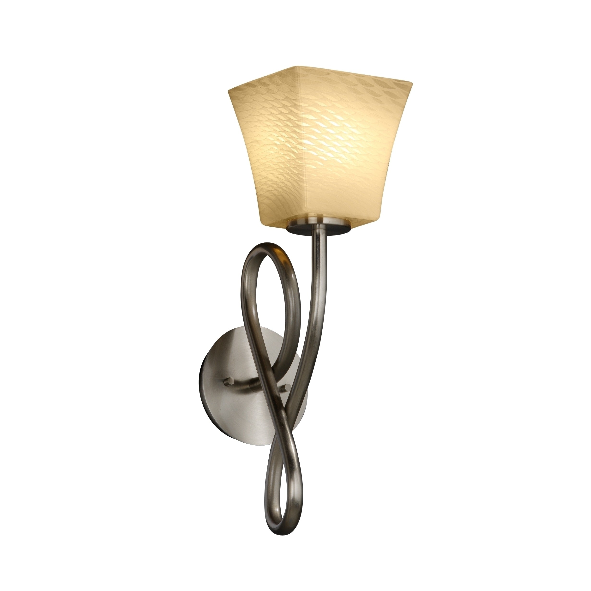 Justice Design Group Fusion Capellini 1 Light Brushed Nickel Wall Sconce Weave Square Flared Shade