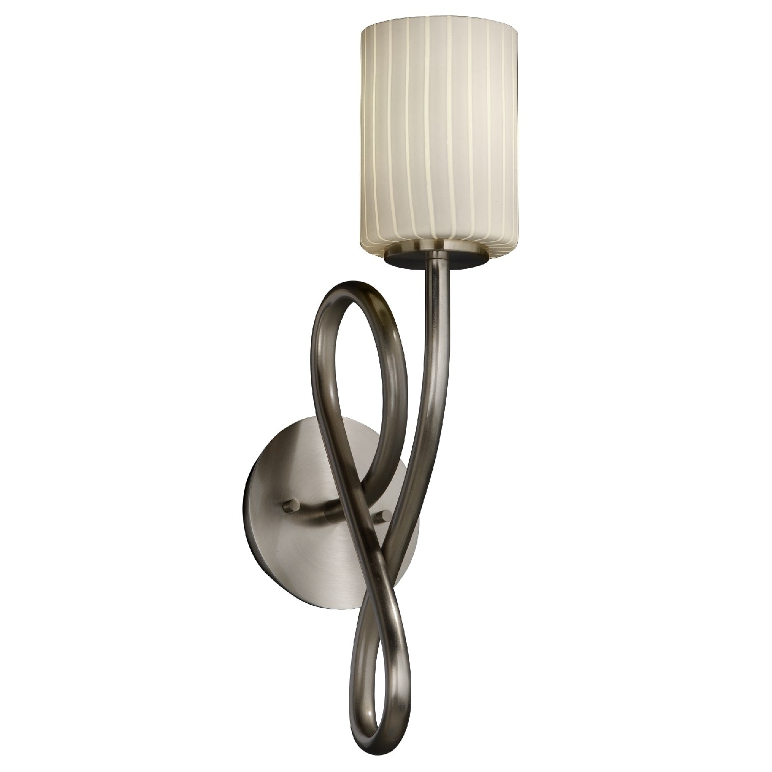 Justice Design Group Fusion Capellini 1 Light Brushed Nickel Wall Sconce Ribbon Cylinder Flat Rim Shade