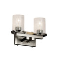 Justice Design Group Fusion Dakota 2 Light Brushed Nickel Bath Bar Seeded Cylinder W Flat Rim Shade