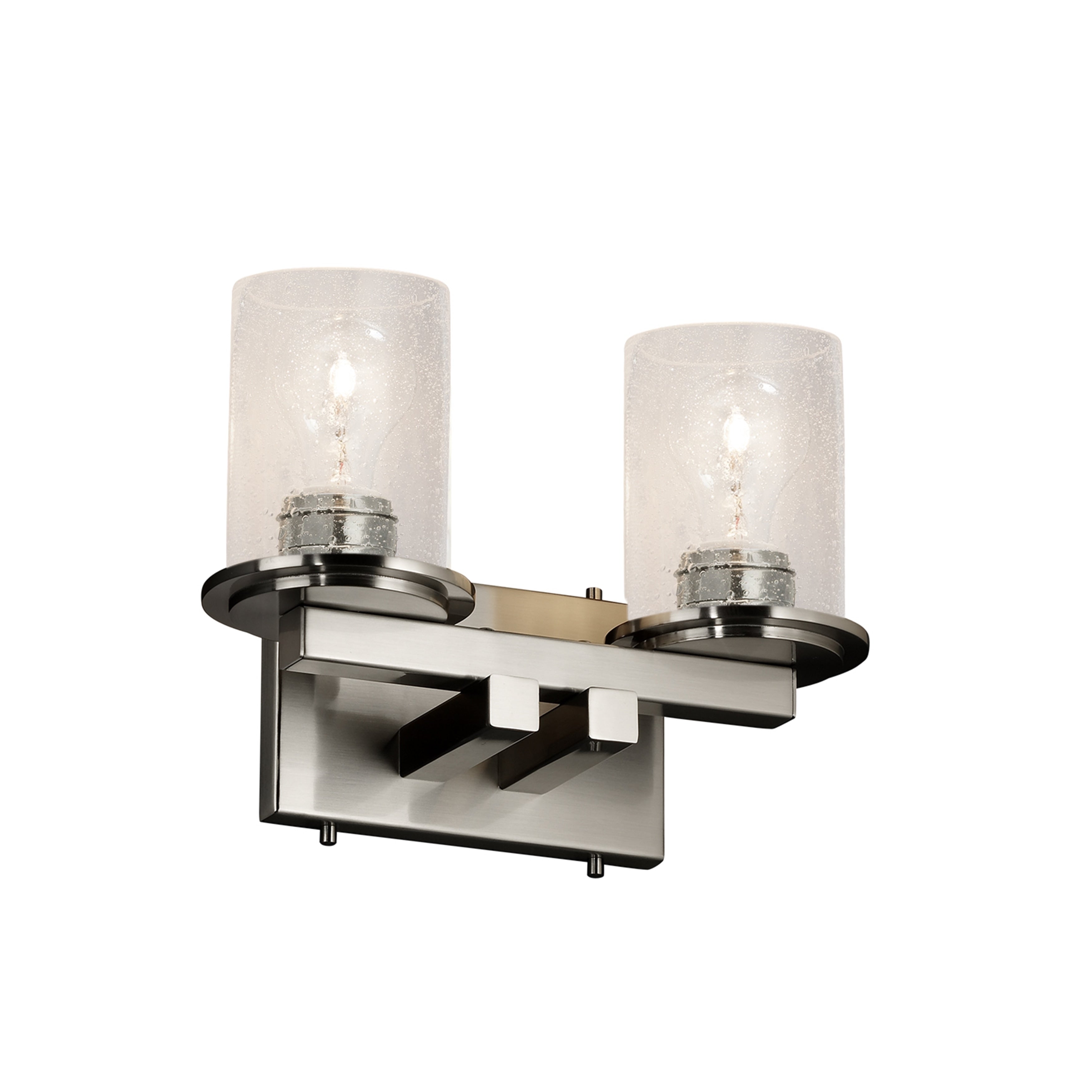 Justice Design Group Fusion Dakota 2 Light Brushed Nickel Bath Bar Seeded Cylinder W Flat Rim Shade