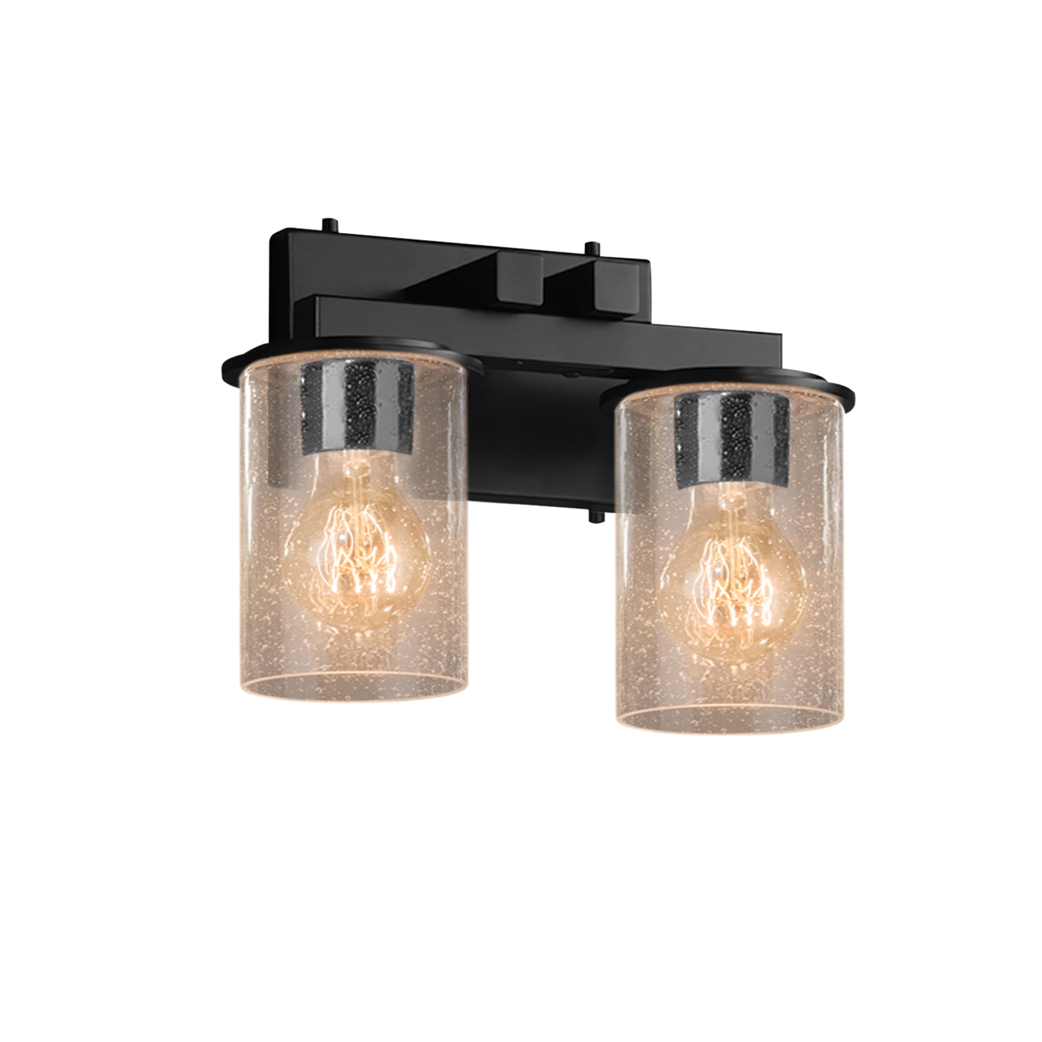 Justice Design Group Fusion Dakota 2 Light Matte Black Bath Bar Seeded Cylinder W Flat Rim Shade
