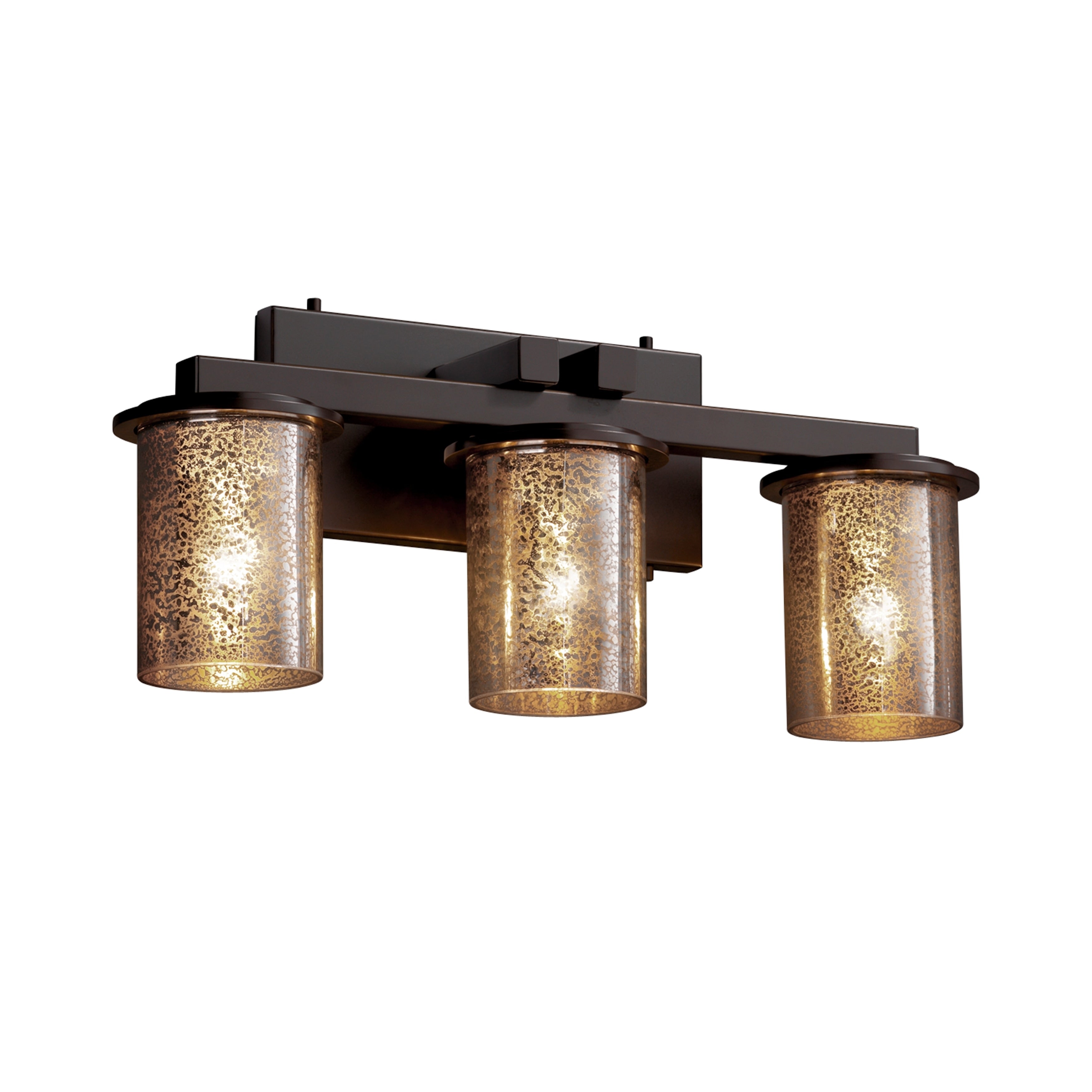 Justice Design Group Fusion Dakota 3 Light Dark Bronze Bath Bar Mercury Glass Cylinder W Flat Rim Shade