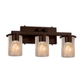 Justice Design Group Fusion Dakota 3 Light Dark Bronze Bath Bar Seeded Cylinder W Flat Rim Shade