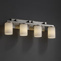 Justice Design Group Fusion Dakota 4 Light Brushed Nickel Bath Bar Opal Cylinder Flat Rim Shade