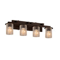 Justice Design Group Fusion Dakota 4 Light Dark Bronze Bath Bar Seeded Cylinder W Flat Rim Shade
