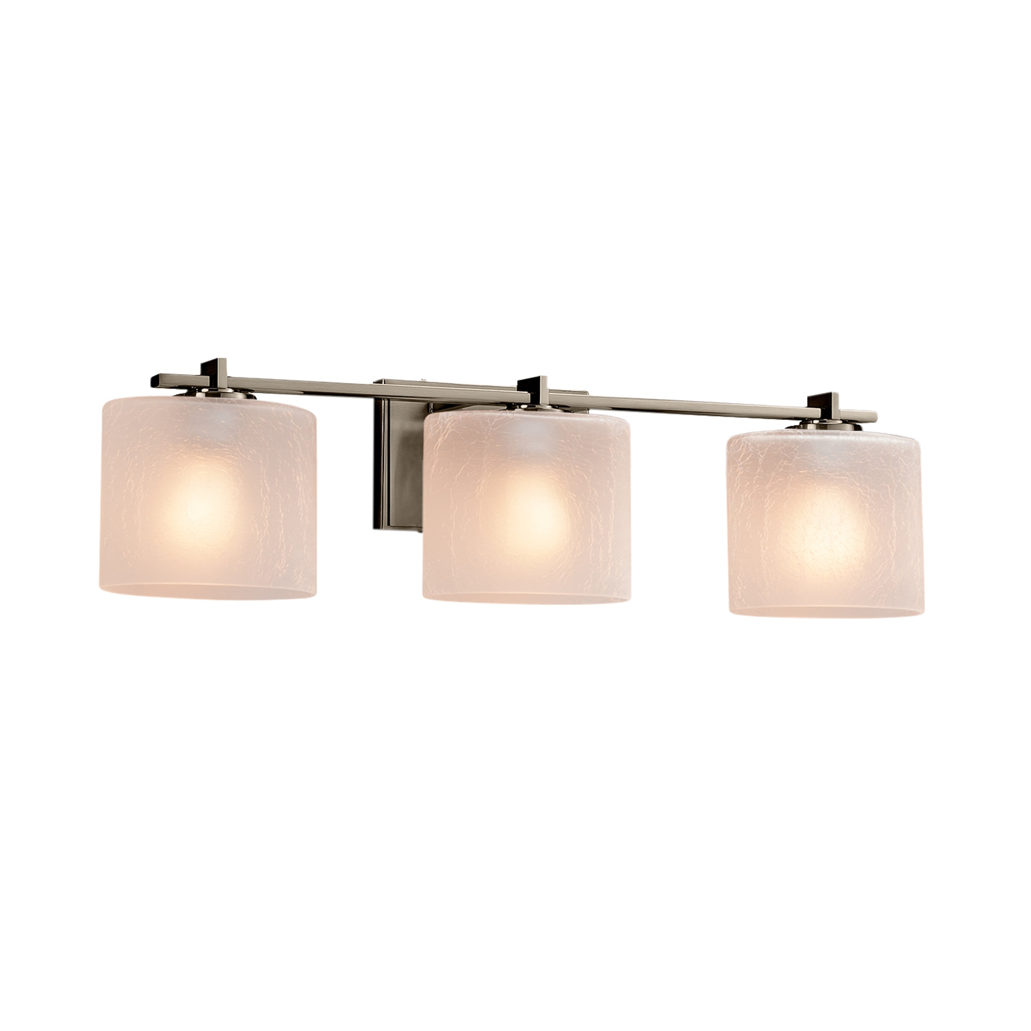 Justice Design Group Fusion Era 3 Light Brushed Nickel Bath Bar Frosted Crackle Oval Shade