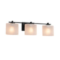 Justice Design Group Fusion Era 3 Light Matte Black Bath Bar Frosted Crackle Oval Shade