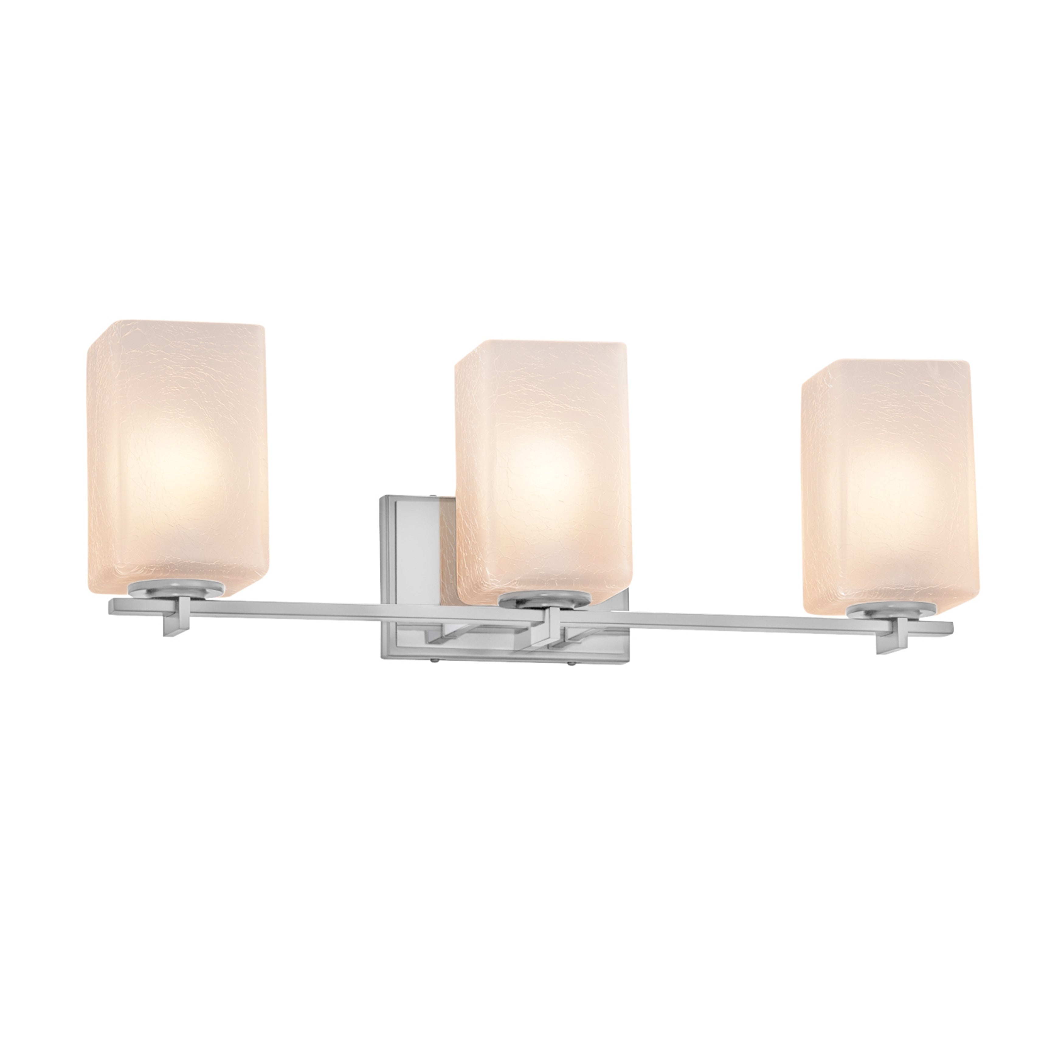 Justice Design Group Fusion Era 3 Light Polished Chrome Bath Bar Frosted Crackle Square W Flat Rim Shade