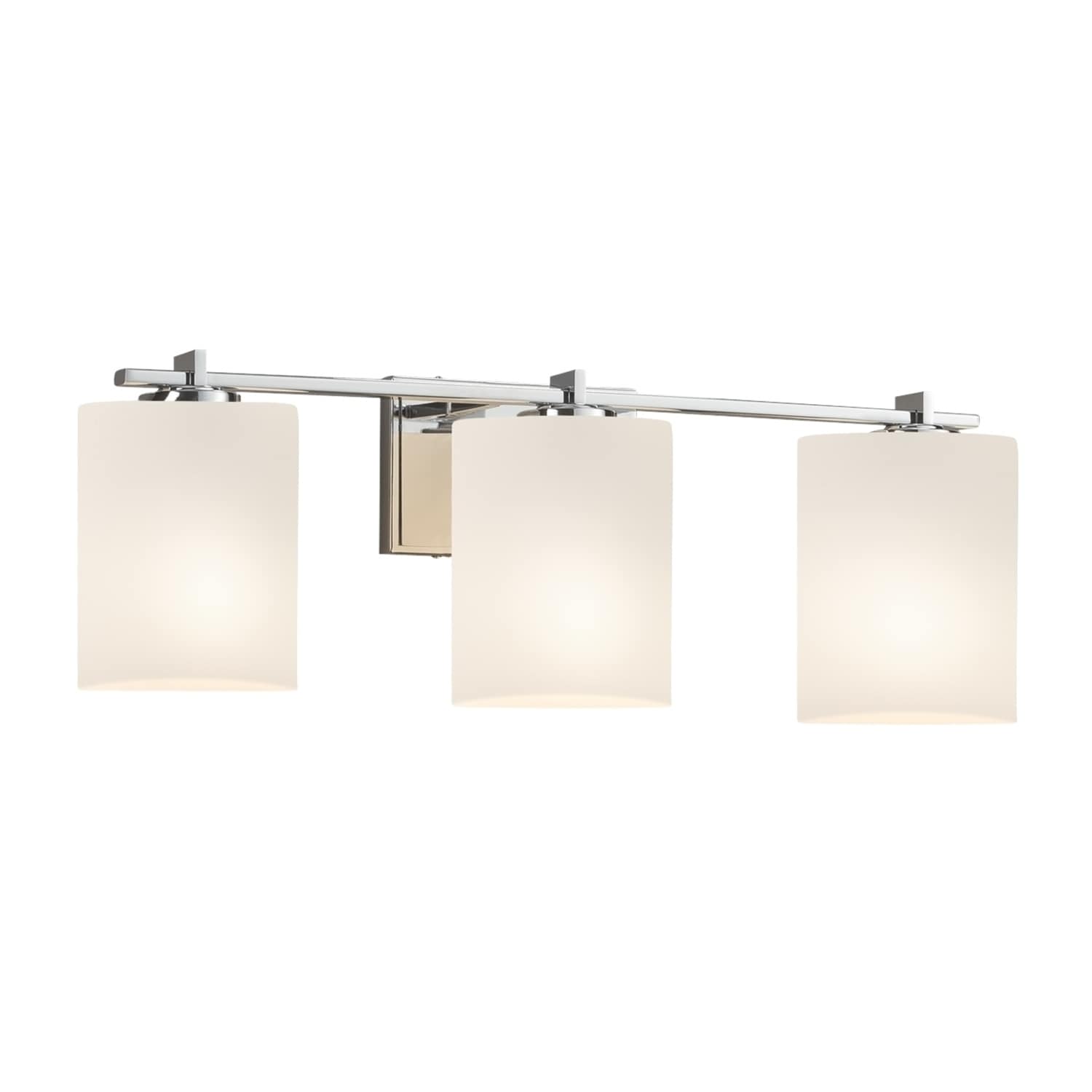 Justice Design Group Fusion Era 3 Light Polished Chrome Bath Light Opal Cylinder W Flat Rim Shade