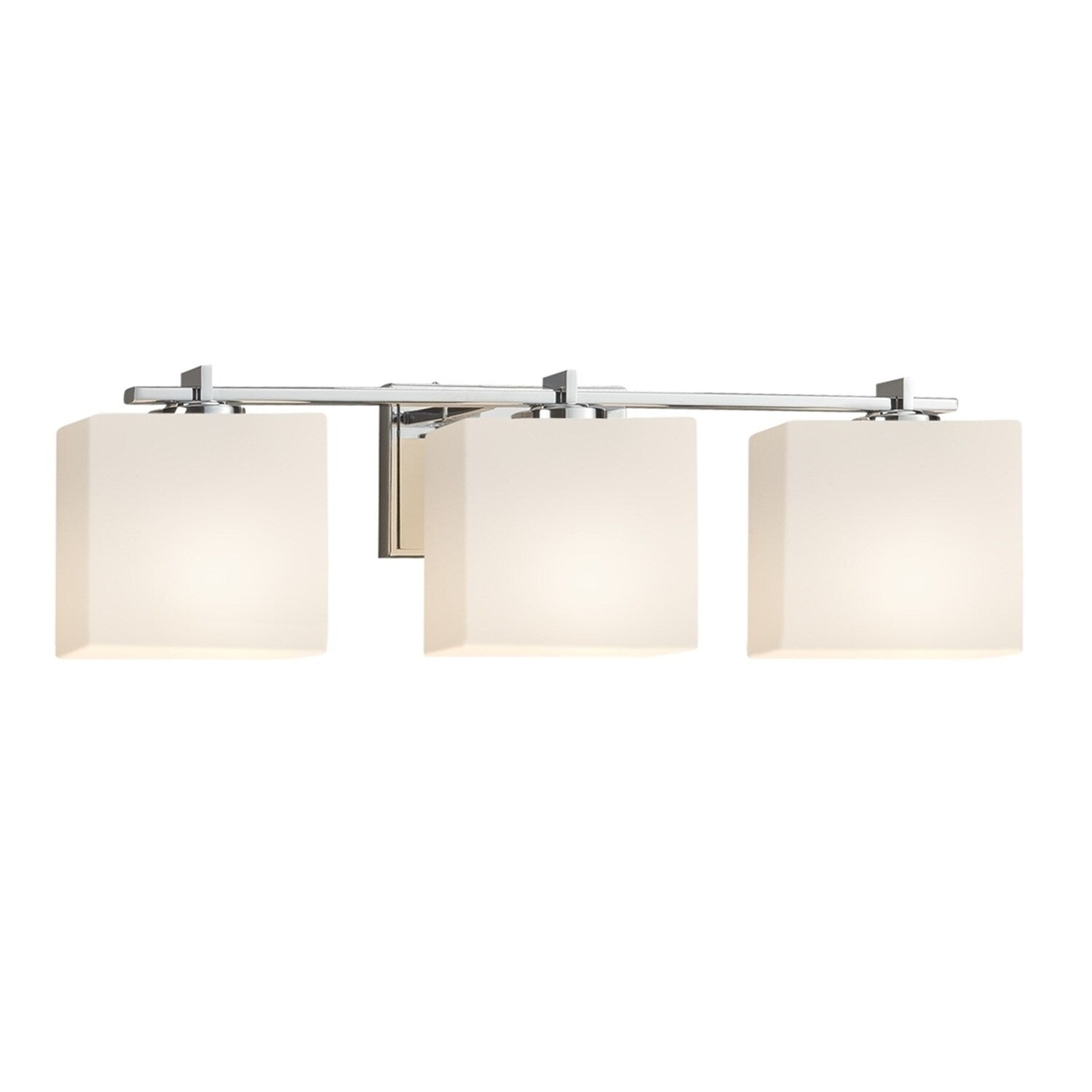 Justice Design Group Fusion Era 3 Light Polished Chrome Bath Light Opal Rectangle Shade