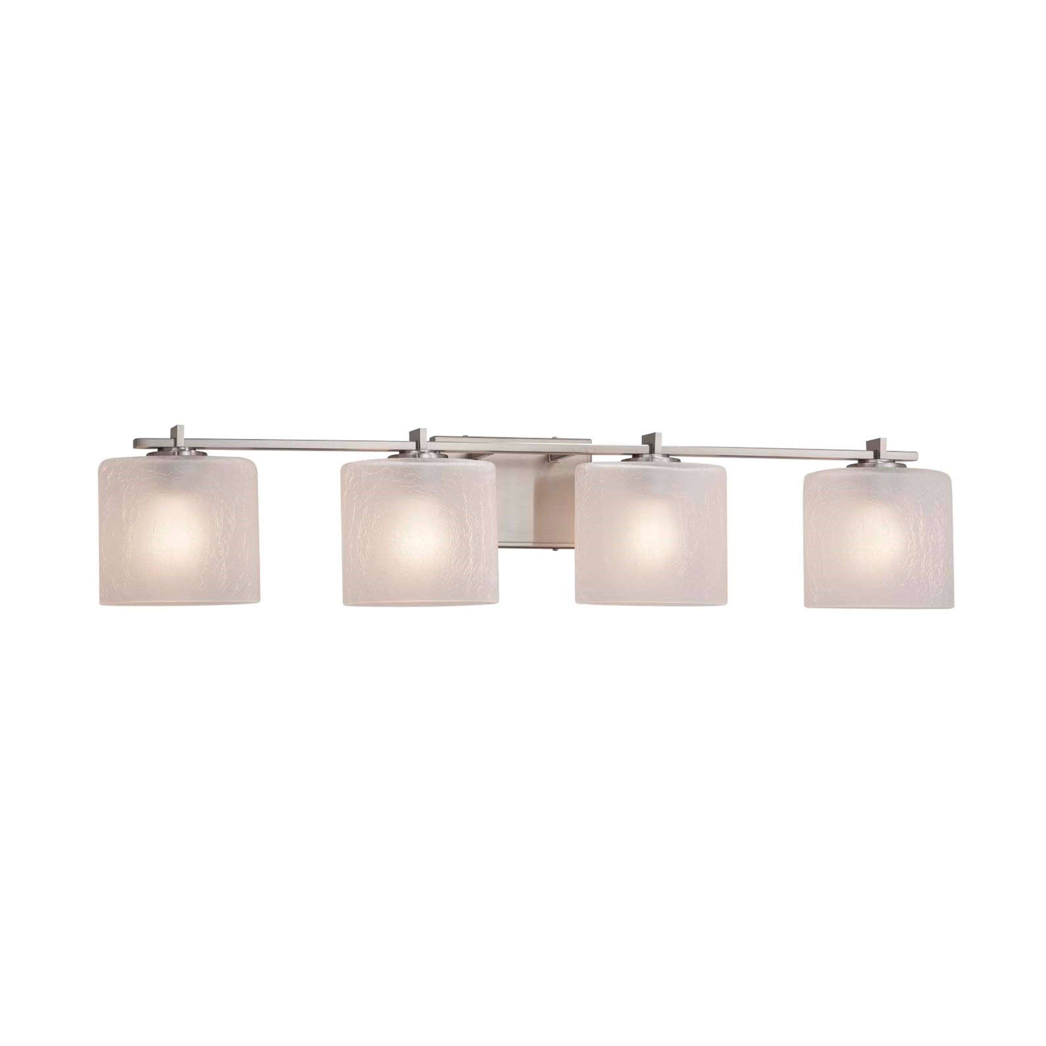 Justice Design Group Fusion Era 4 Light Brushed Nickel Bath Bar Frosted Crackle Oval Shade