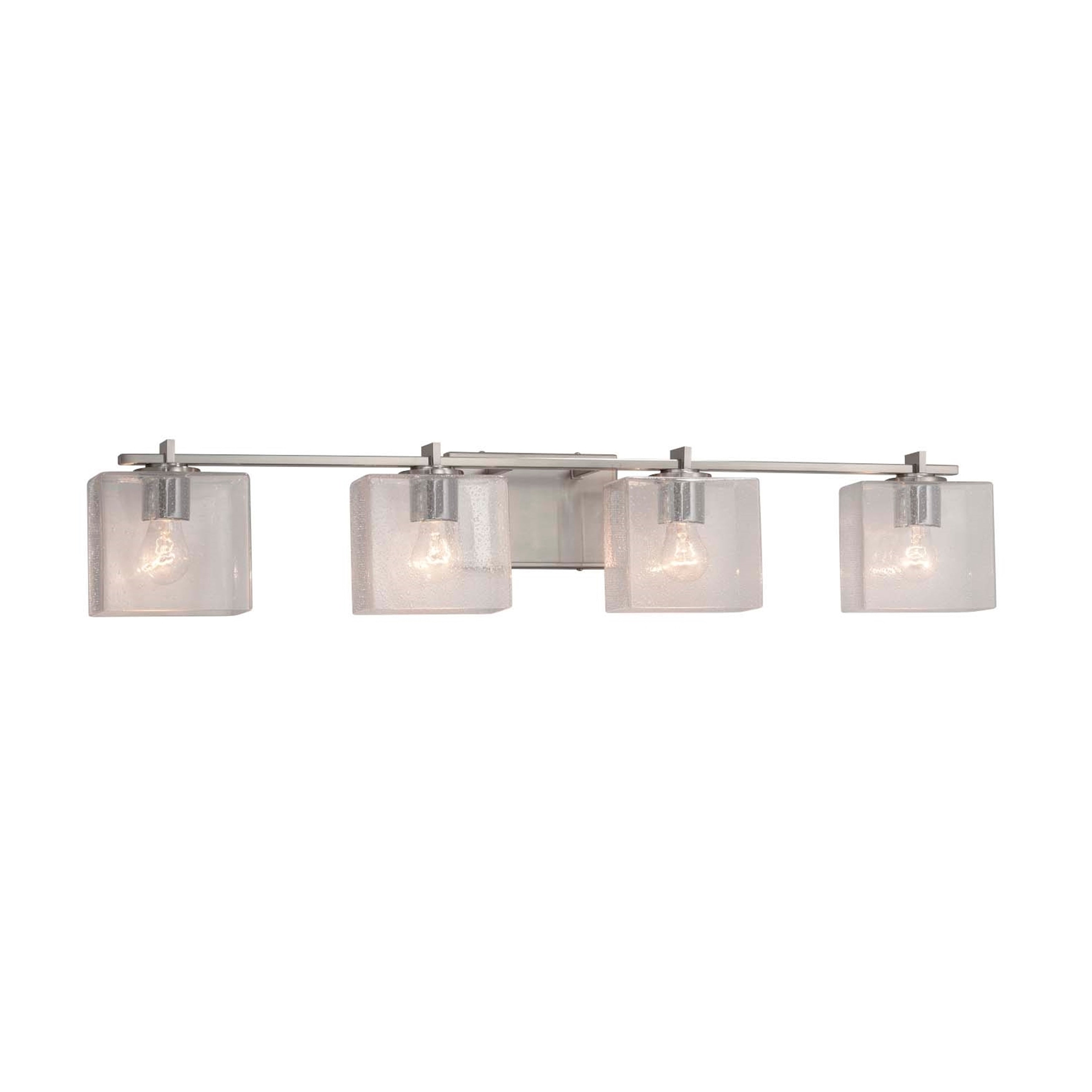 Justice Design Group Fusion Era 4 Light Brushed Nickel Bath Bar Seeded Rectangle Shade