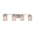 Justice Design Group Fusion Era 4 Light Brushed Nickel Bath Bar Seeded Square W Flat Rim Shade