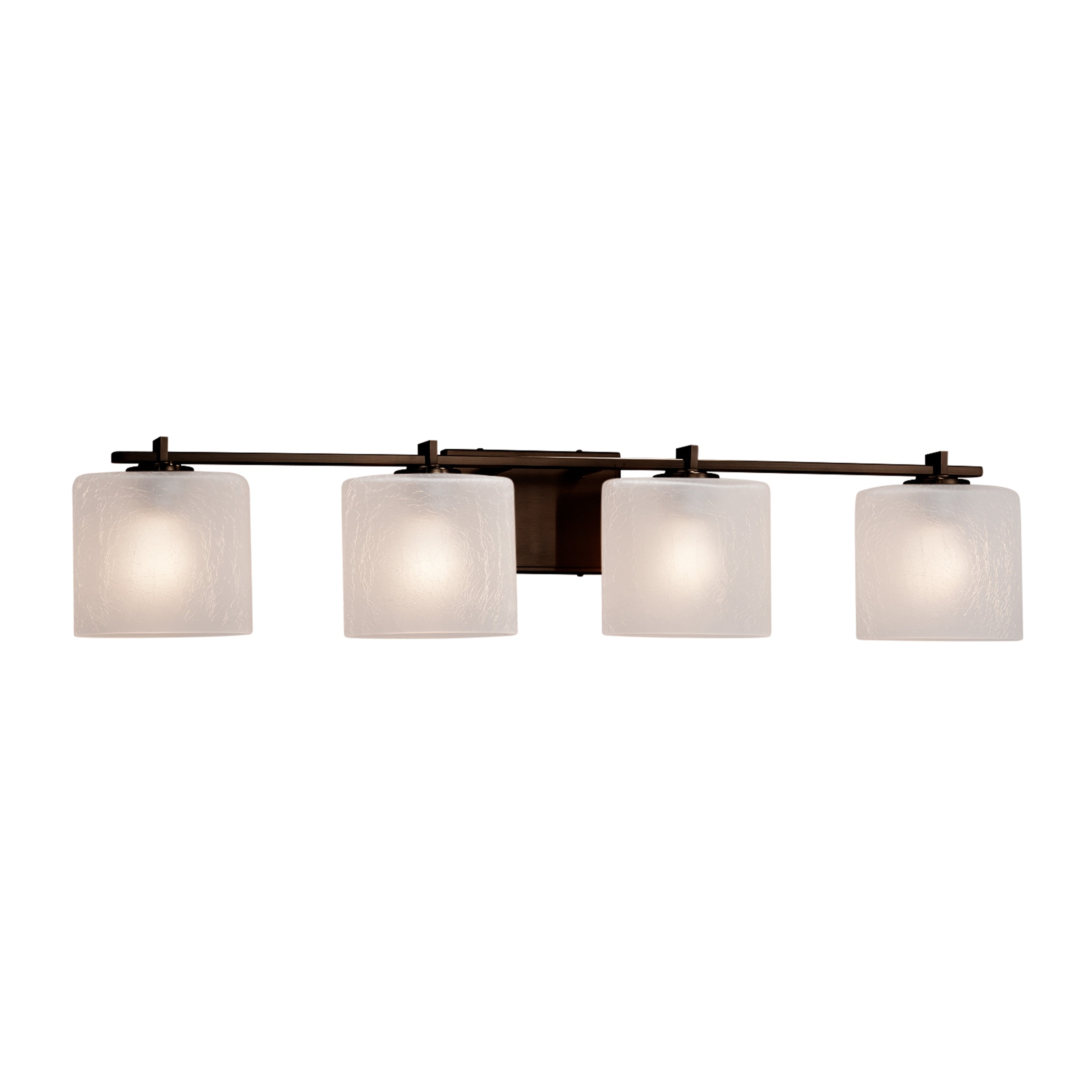Justice Design Group Fusion Era 4 Light Dark Bronze Bath Bar Frosted Crackle Oval Shade