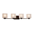 Justice Design Group Fusion Era 4 Light Dark Bronze Bath Bar Frosted Crackle Rectangle Shade