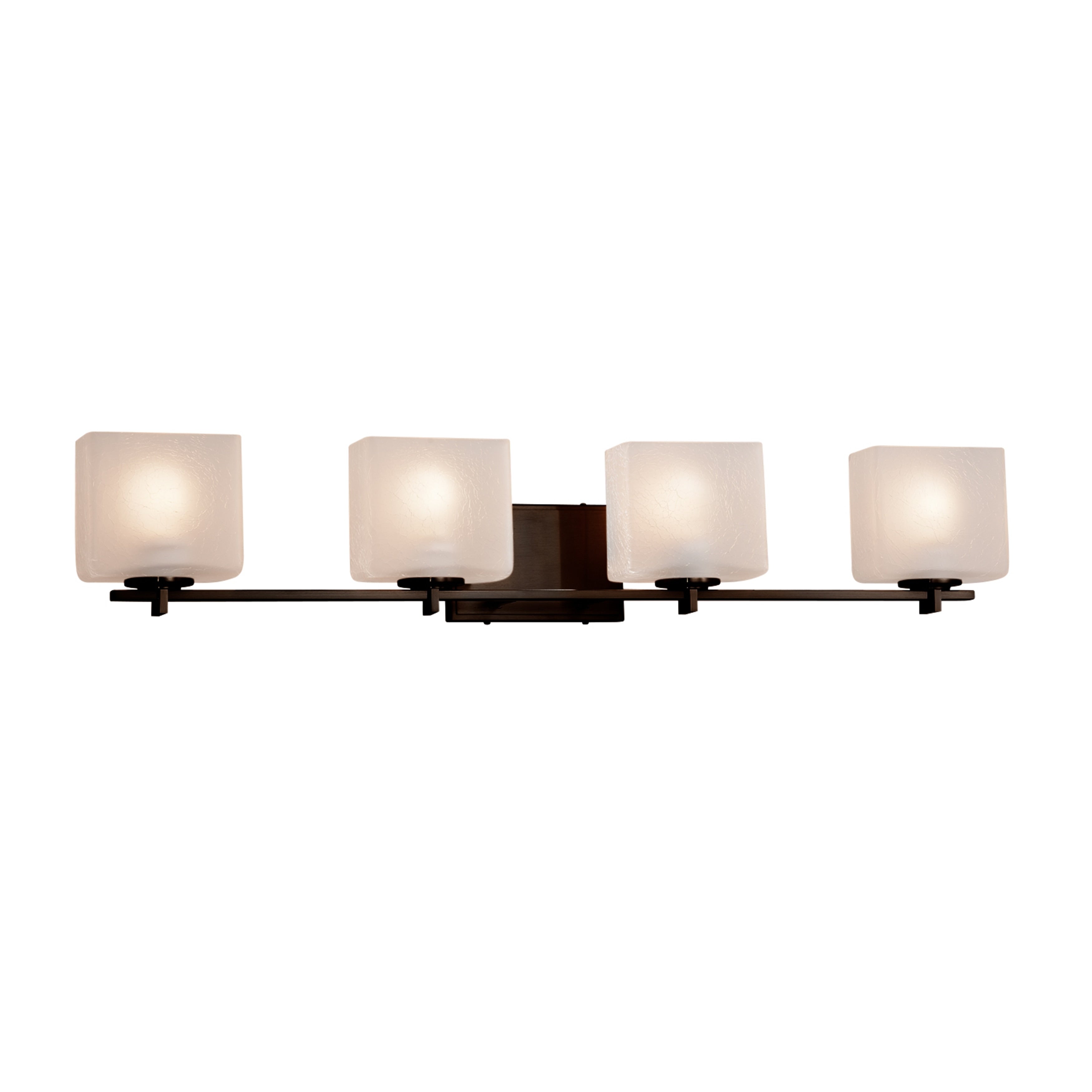 Justice Design Group Fusion Era 4 Light Dark Bronze Bath Bar Frosted Crackle Rectangle Shade