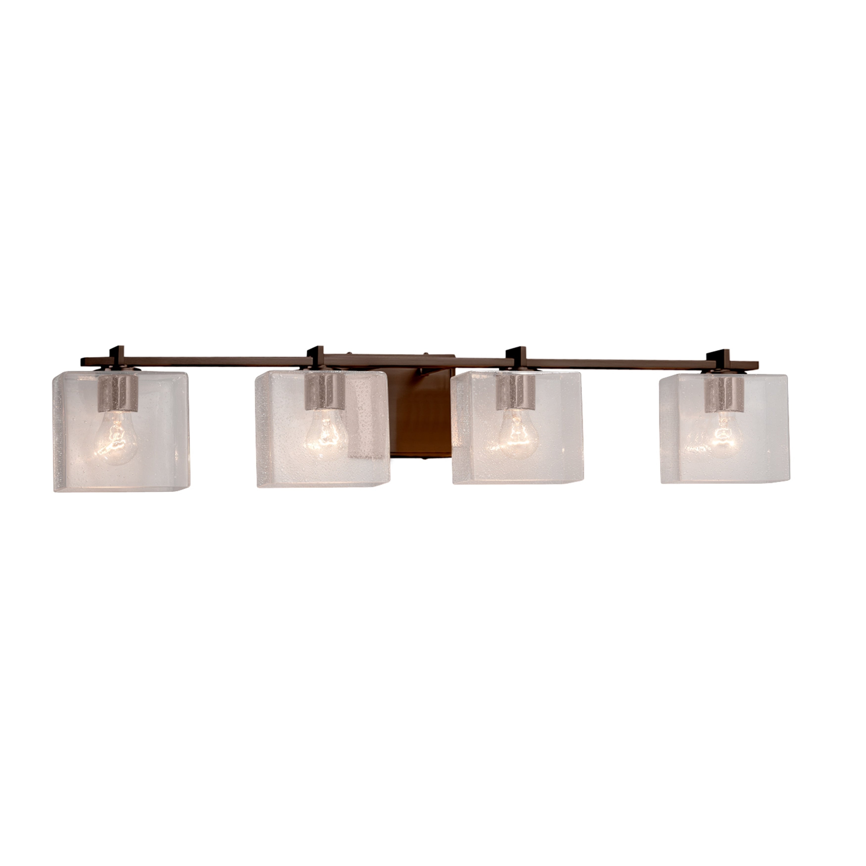 Justice Design Group Fusion Era 4 Light Dark Bronze Bath Bar Seeded Rectangle Shade