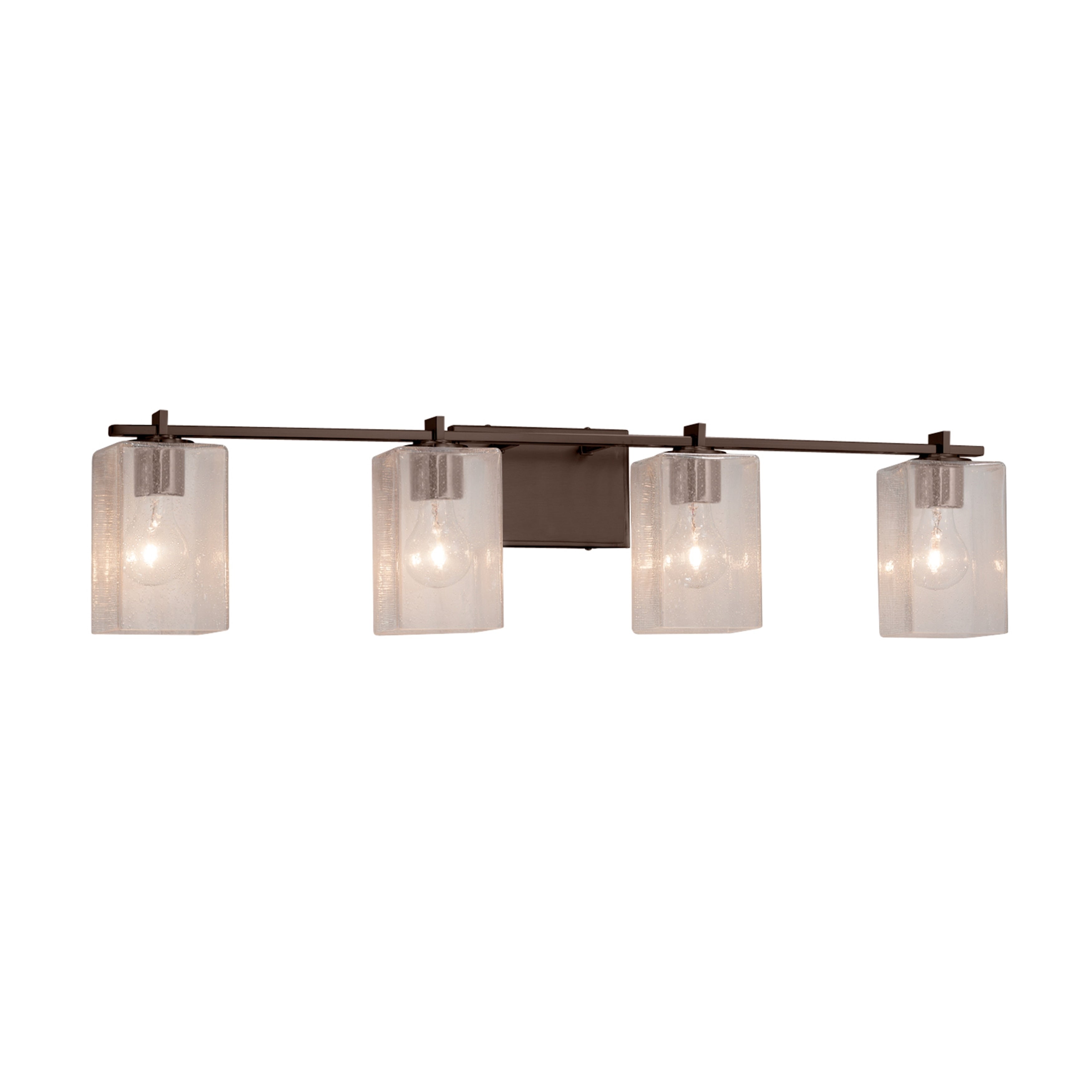 Justice Design Group Fusion Era 4 Light Dark Bronze Bath Bar Seeded Square W Flat Rim Shade