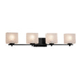 Justice Design Group Fusion Era 4 Light Matte Black Bath Bar Frosted Crackle Rectangle Shade
