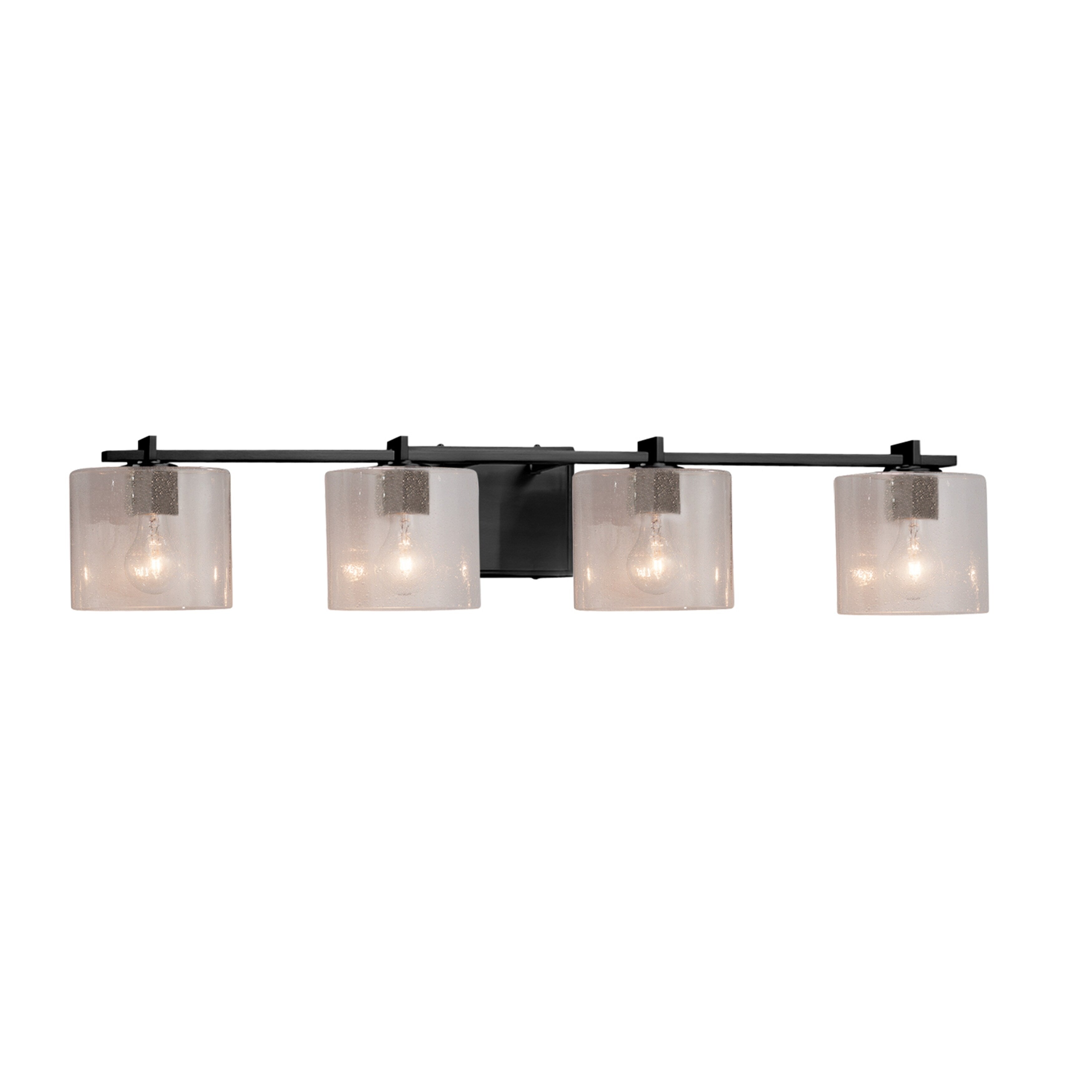 Justice Design Group Fusion Era 4 Light Matte Black Bath Bar Seeded Oval Shade