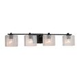 Justice Design Group Fusion Era 4 Light Matte Black Bath Bar Seeded Rectangle Shade