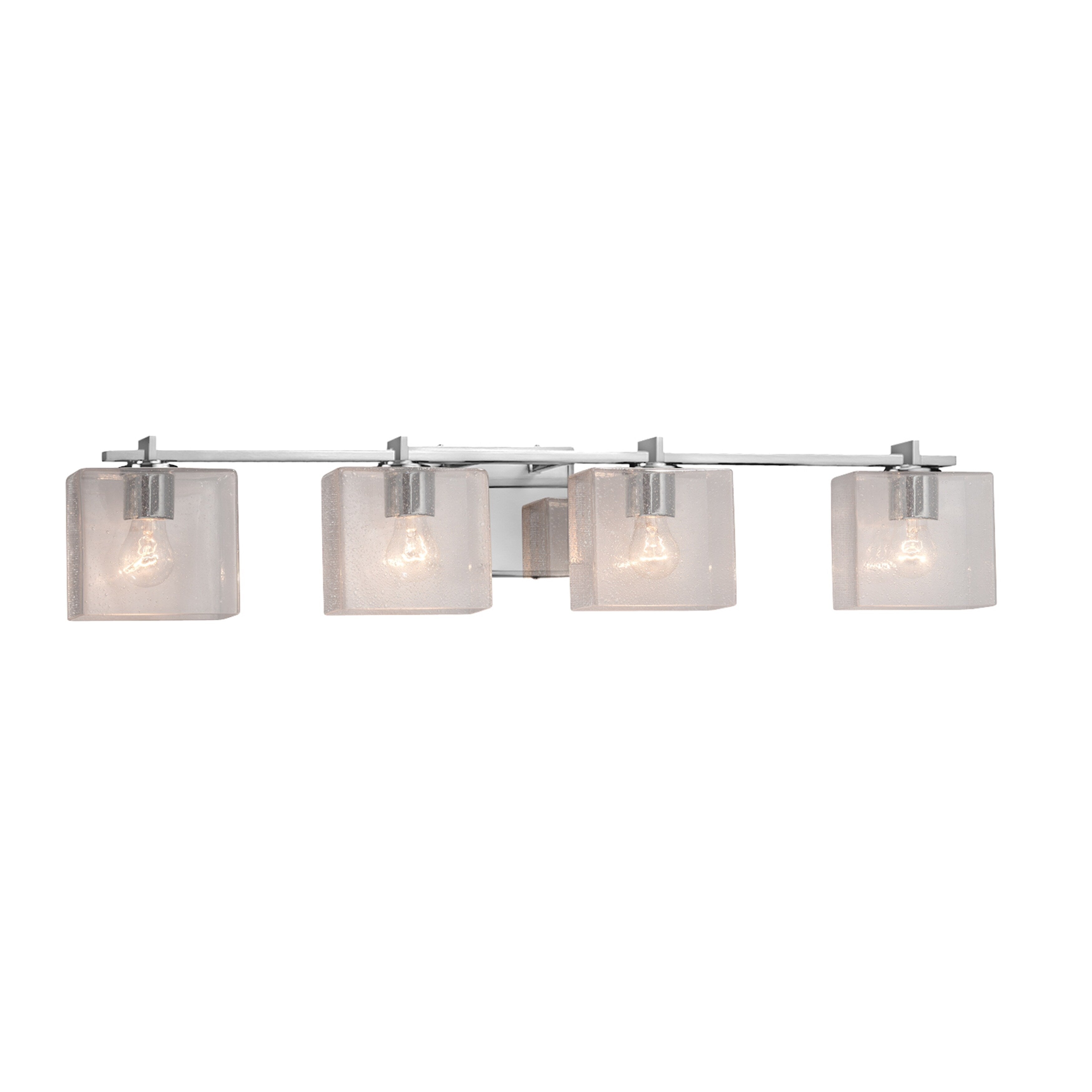 Justice Design Group Fusion Era 4 Light Polished Chrome Bath Bar Seeded Rectangle Shade