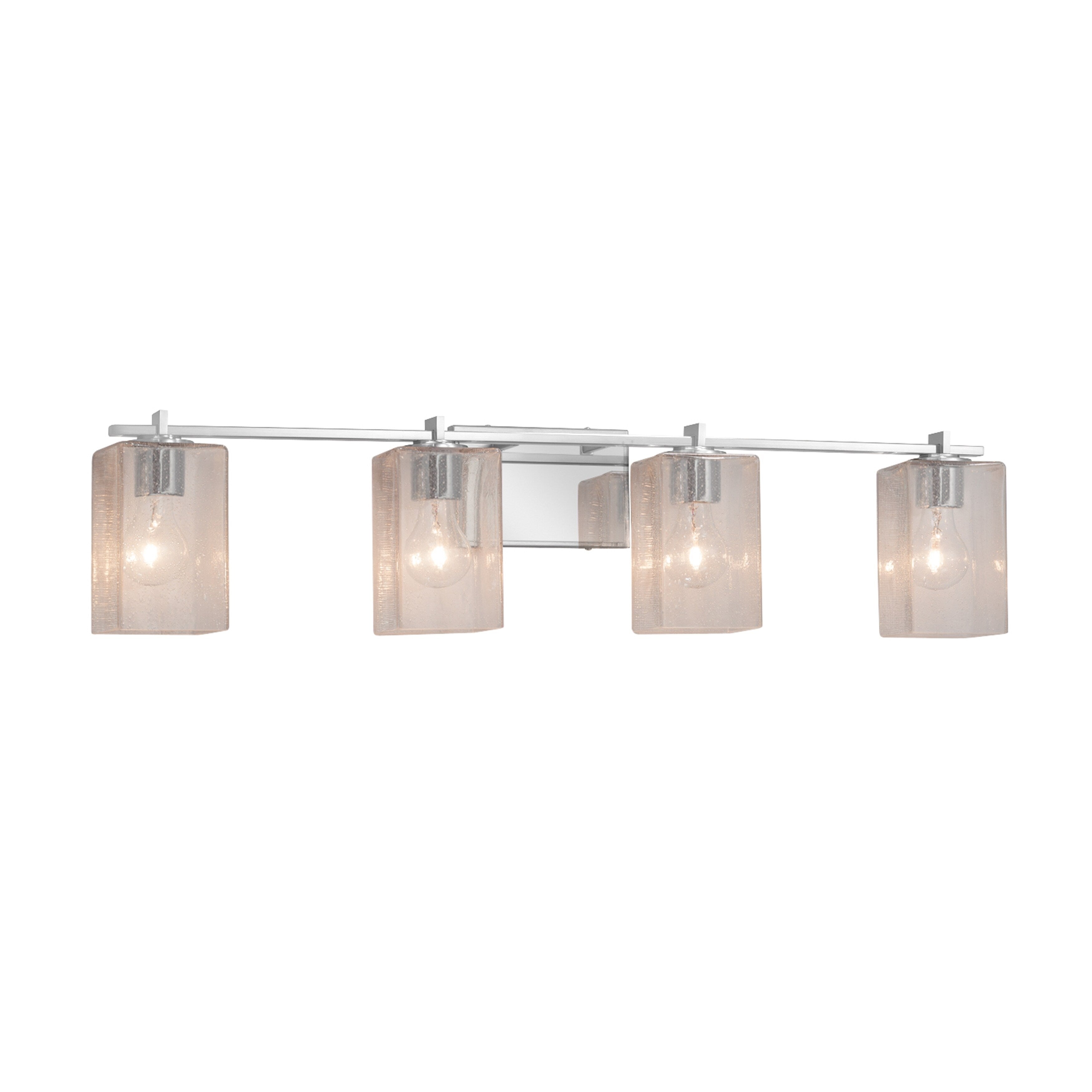 Justice Design Group Fusion Era 4 Light Polished Chrome Bath Bar Seeded Square W Flat Rim Shade
