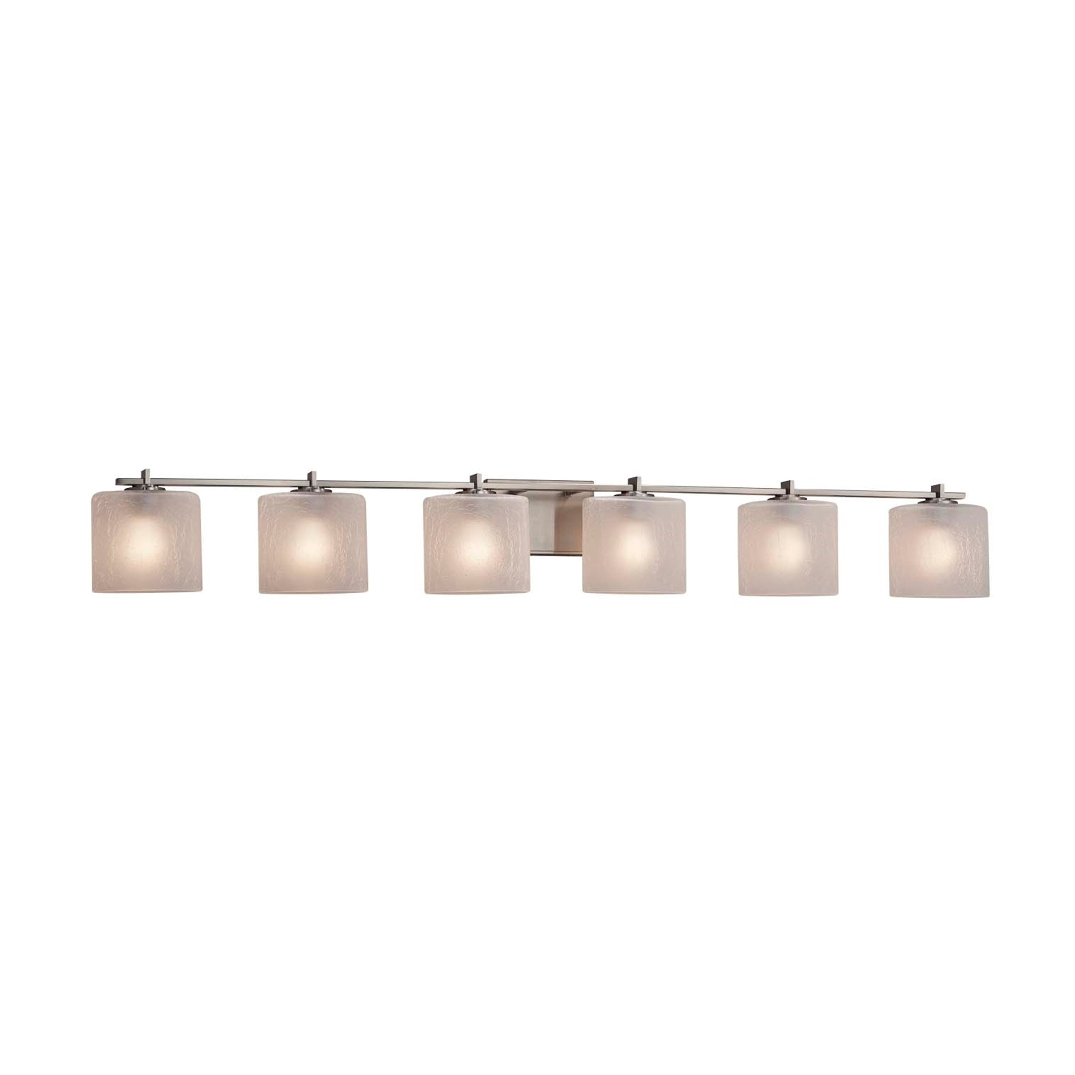 Justice Design Group Fusion Era 6 Light Brushed Nickel Bath Bar Frosted Crackle Oval Shade